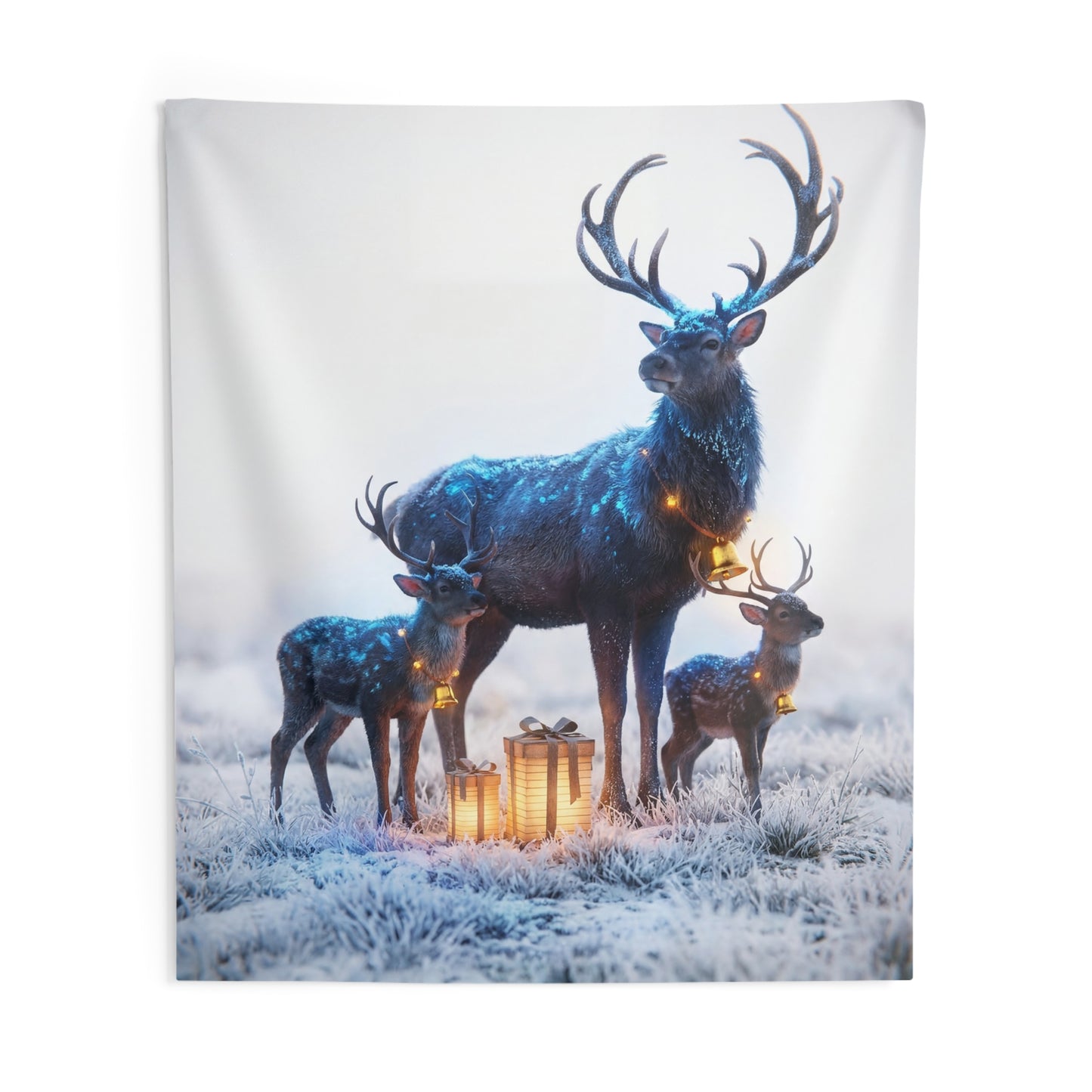 Frostbound Deer Family Indoor Wall Tapestries – Whispering Winter Giftscape