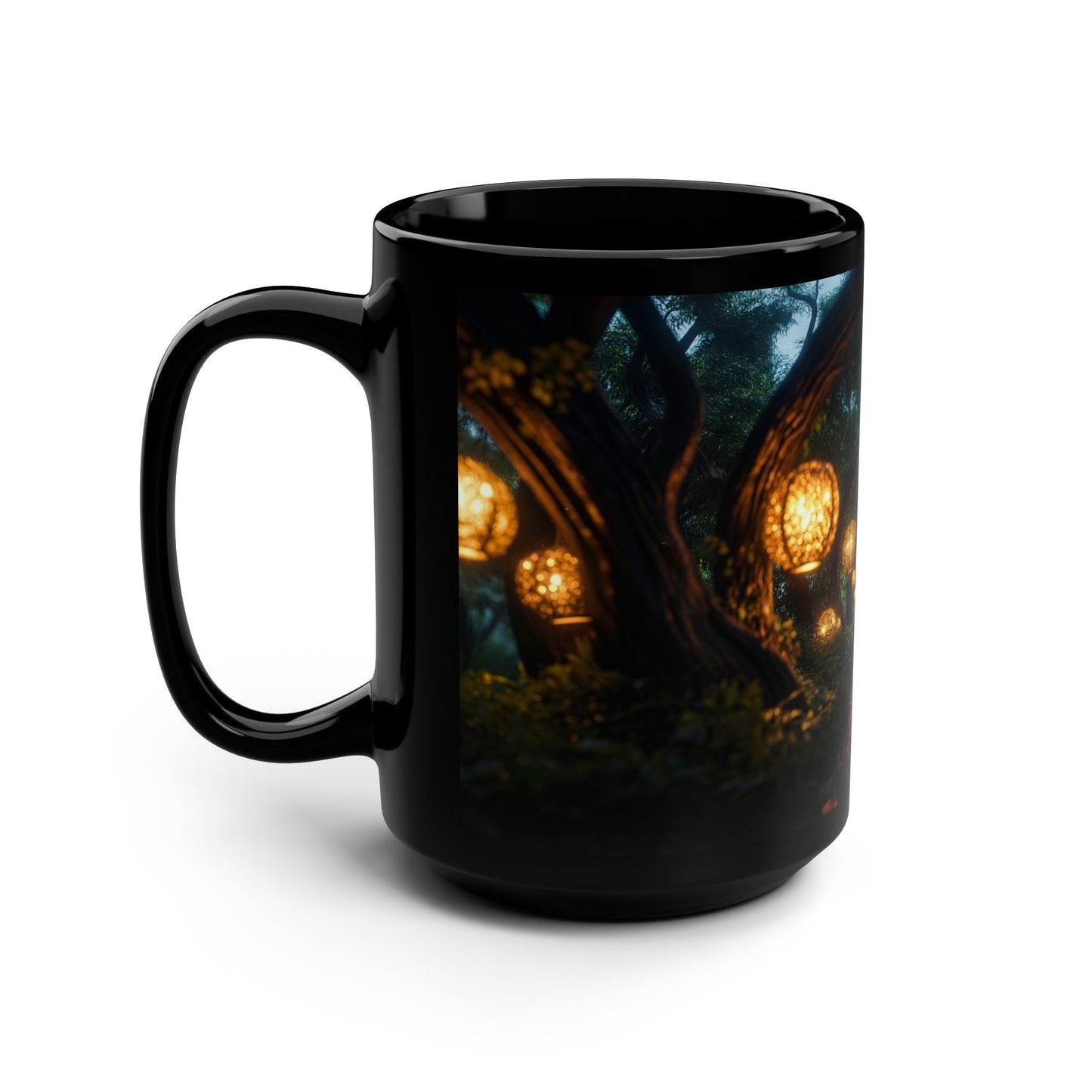 Title: Lantern Forest Girl Mug, 15oz – Golden Canopy Pathway Art