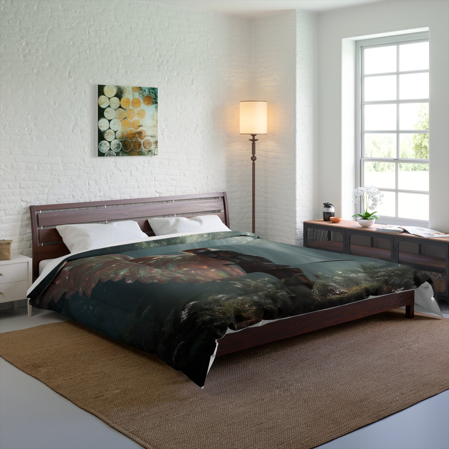 Winged Sentinel Comforter – Sunlit Grove Guardian Dreamscape