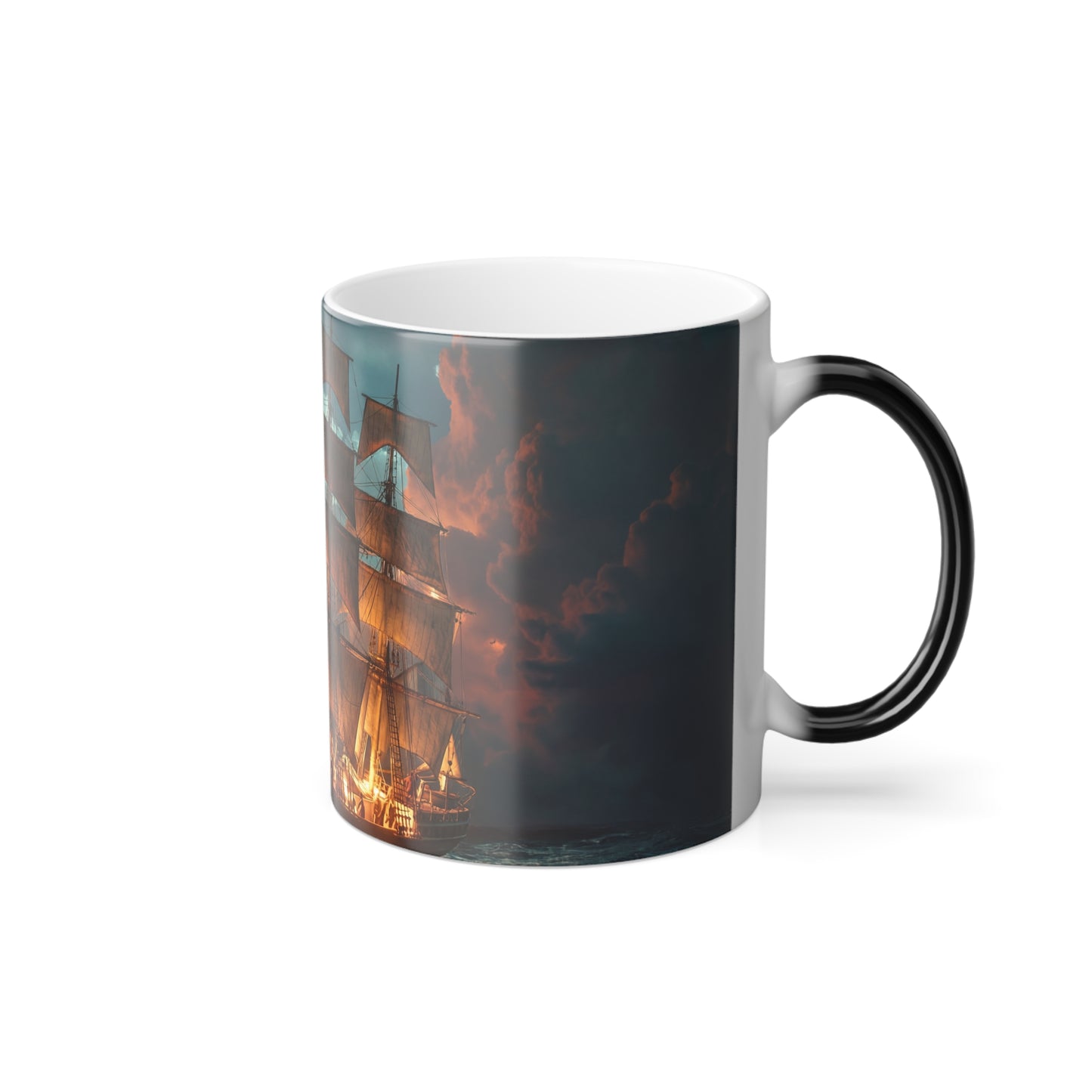 Stormy Sea Tall Ship Mug, 11oz – Gilded Sails Against Amber Clouds