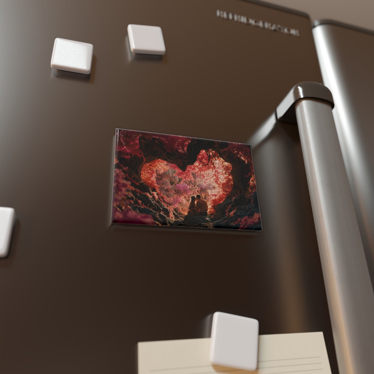 Crimson Canopy Button Magnet, Rectangle (1 & 10 pcs) – Heart-Shaped Grove Romance