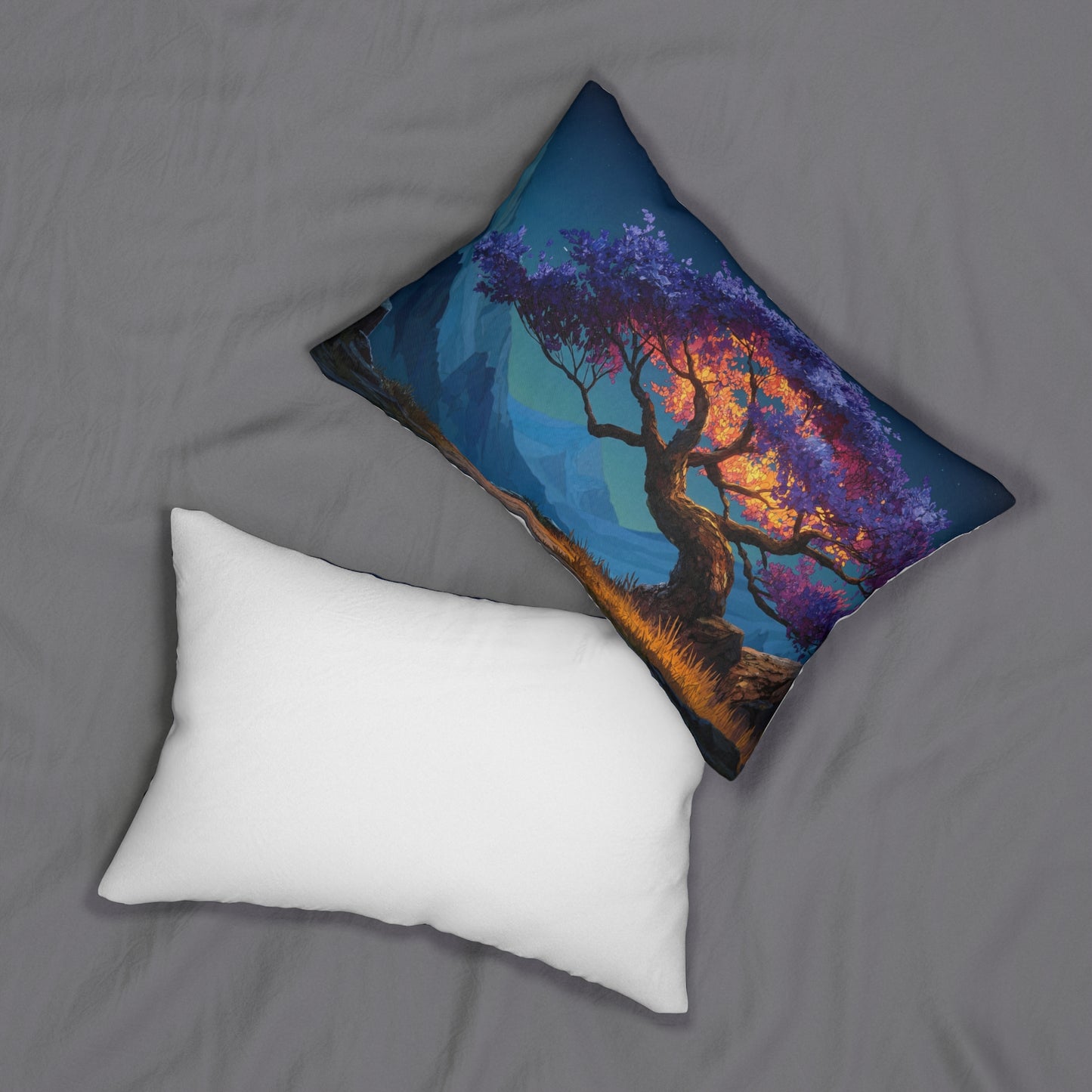 Celestial Tree Spun Polyester Lumbar Pillow – Twilight Bloom Dreamscape