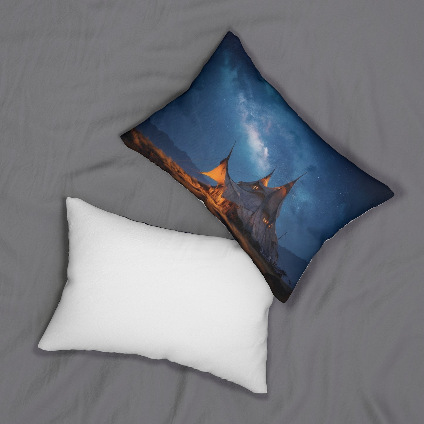 Starlit Nomad Tent Lumbar Pillow – Warm Hearth Under the Milky Way
