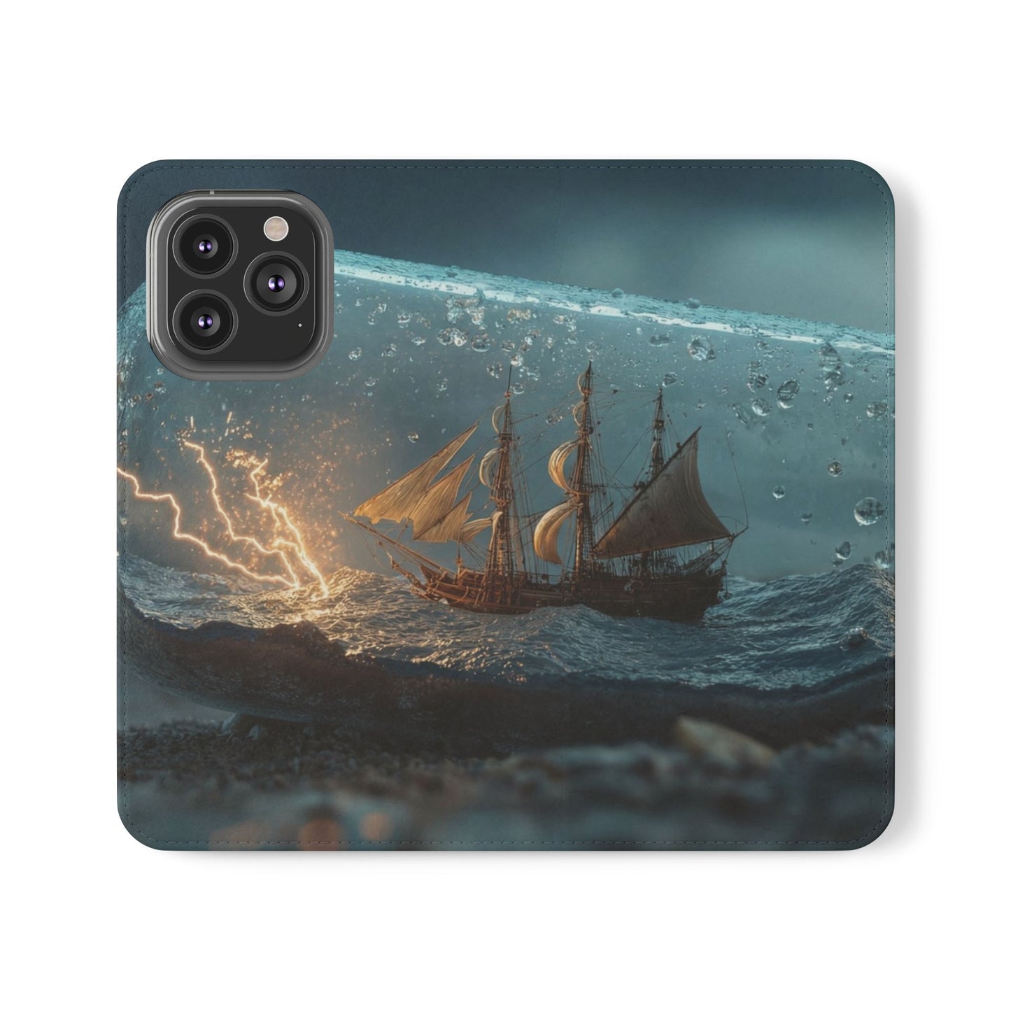 Storm-Struck Galleon Flip Cases – Lightning Inside Glass Bottle