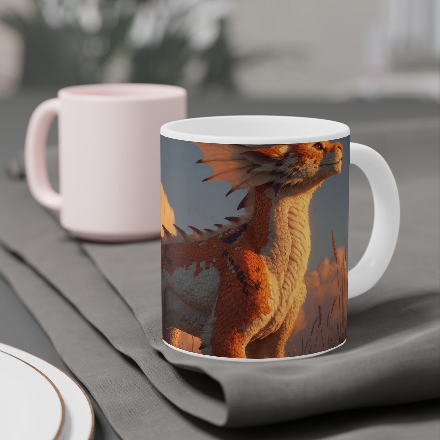 Sunset Dragon Ceramic Mugs (11oz\15oz\20oz) – Warm Glow Guardian