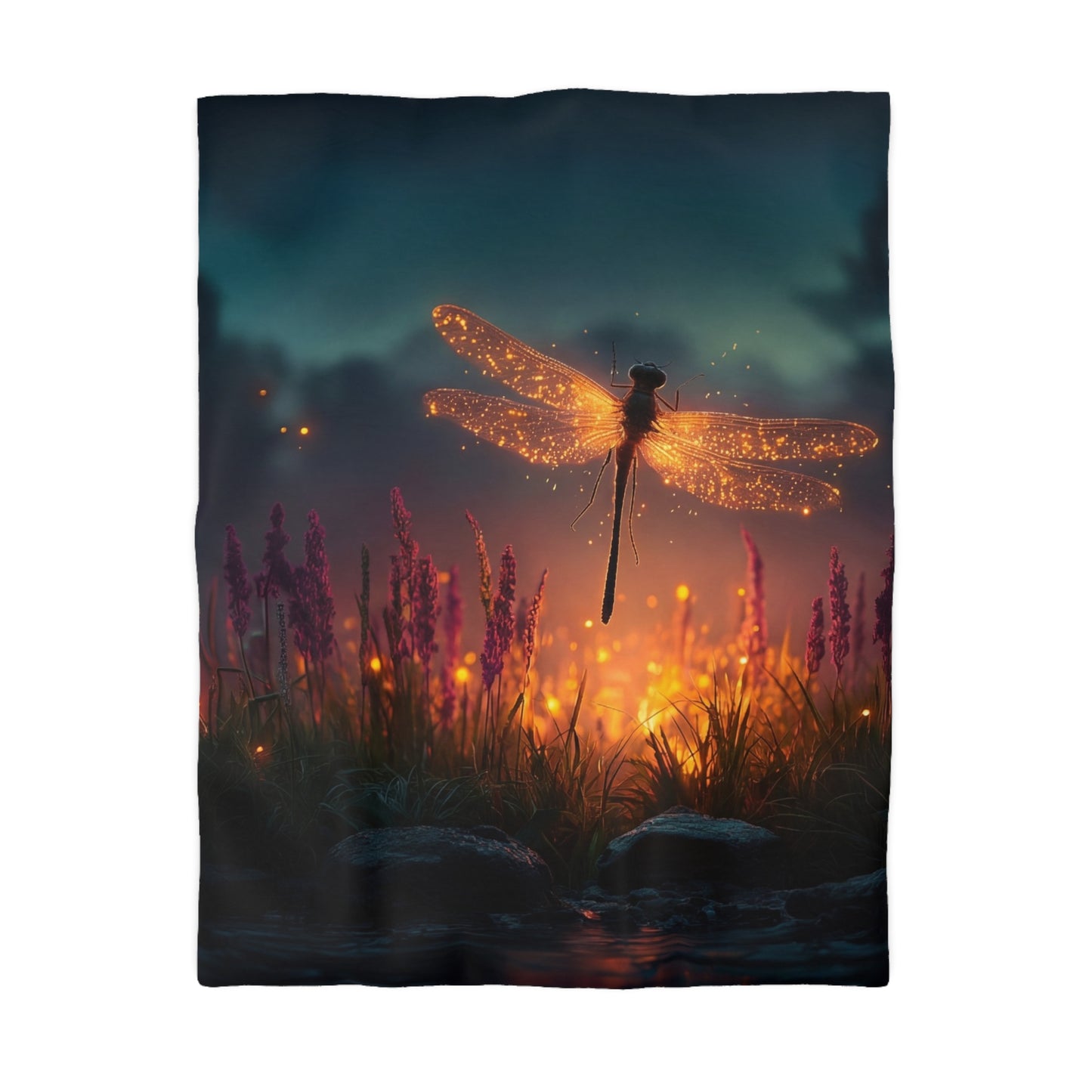 Firefly Dragonfly Microfiber Duvet Cover – Twilight Meadow Dreamscape