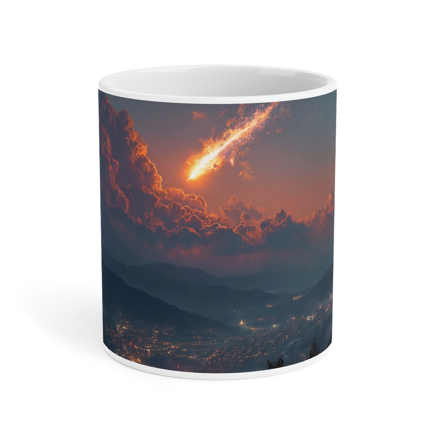 Celestial Fireball Ceramic Mugs (11oz\15oz\20oz) – Skyfall Over Mountain Twilight
