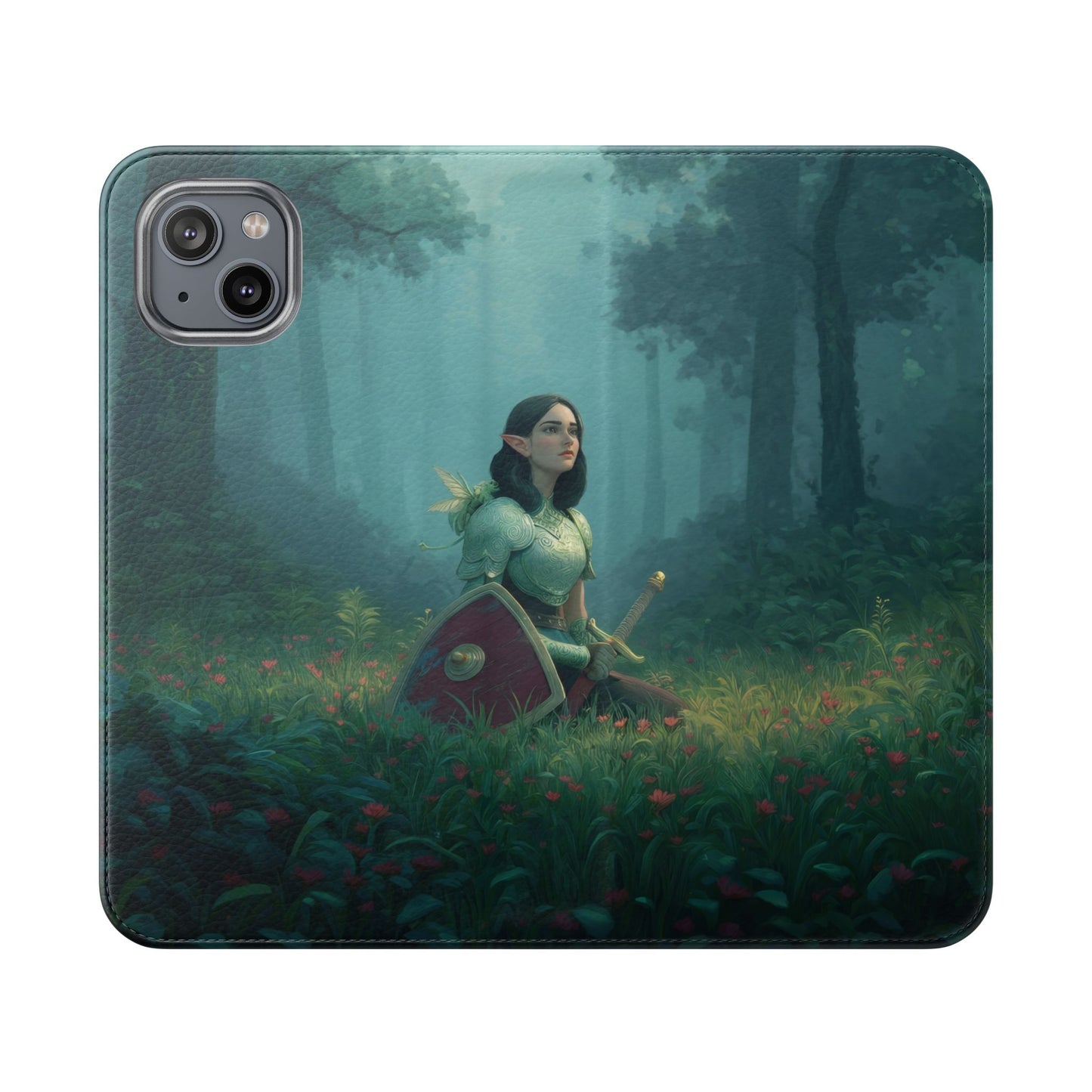 Woodland Sentinel Flip Cases – Green Knight in Misty Grove