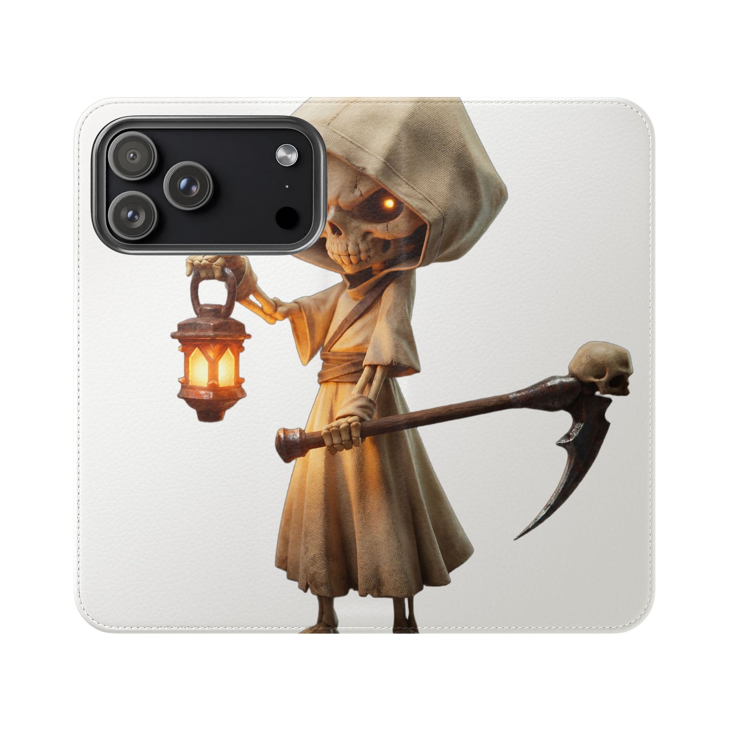 Lantern-Bearing Sentinel Flip Cases – Hooded Guardian with Scythe and Warm Glow
