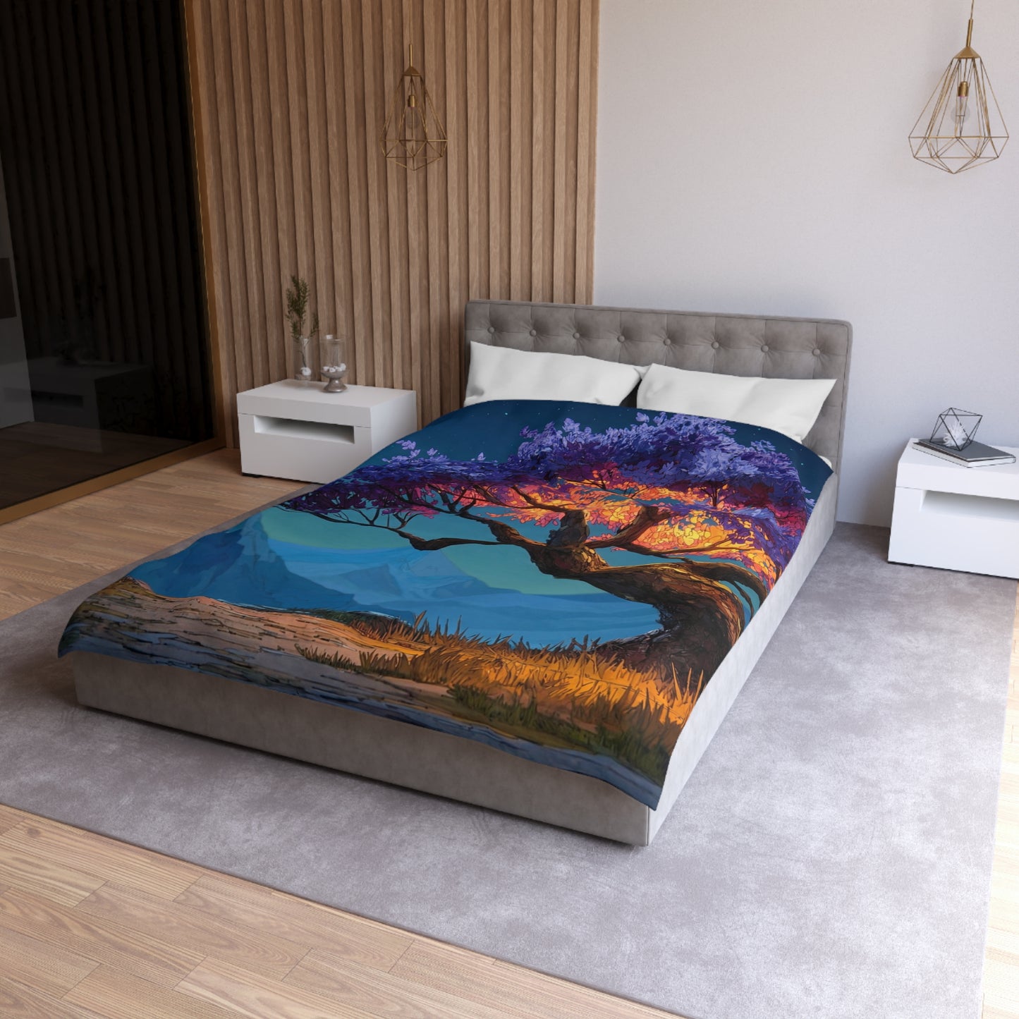Celestial Tree Microfiber Duvet Cover – Twilight Bloom Sanctuary