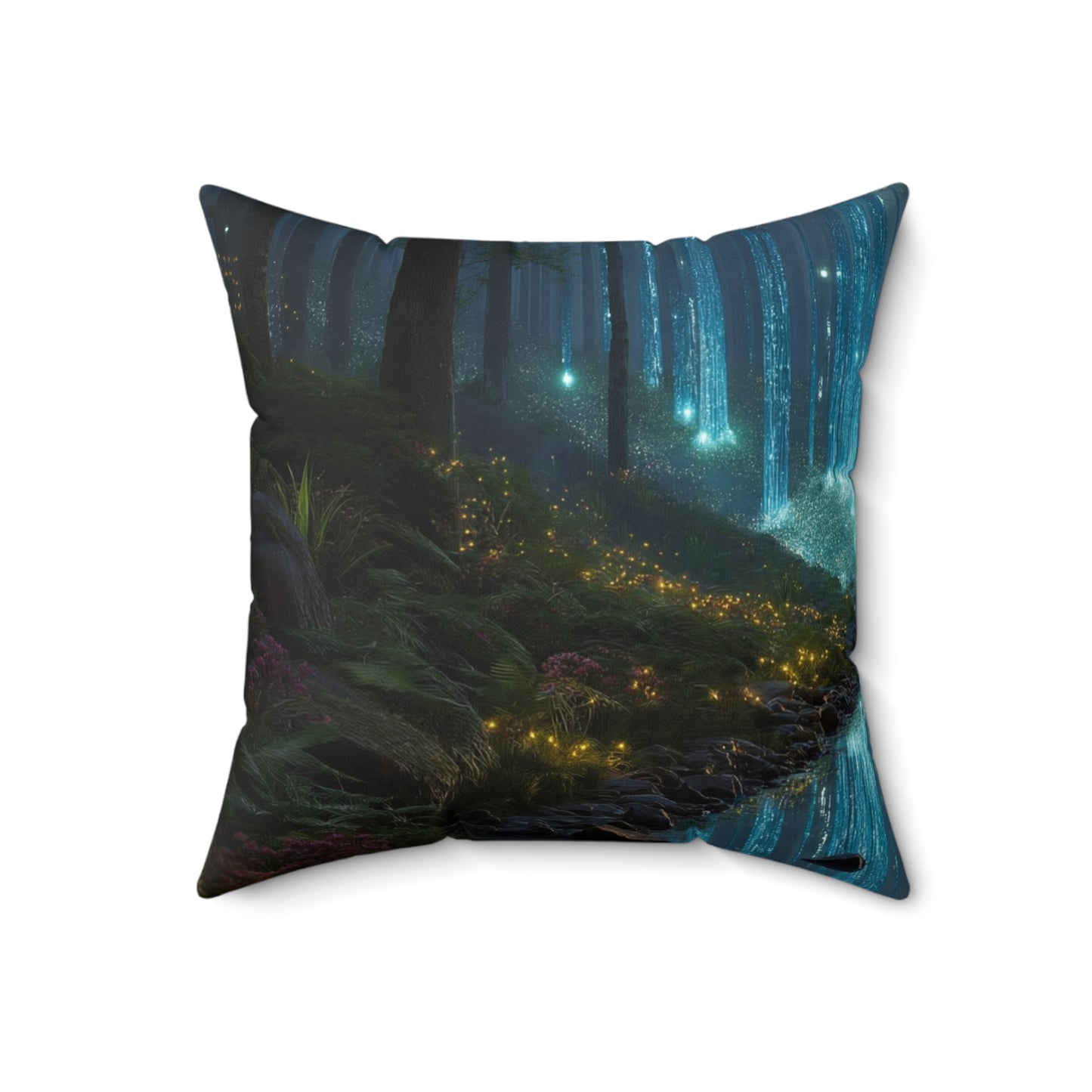Celestial Stream Spun Polyester Square Pillow – Whispering Forest Dreamscape