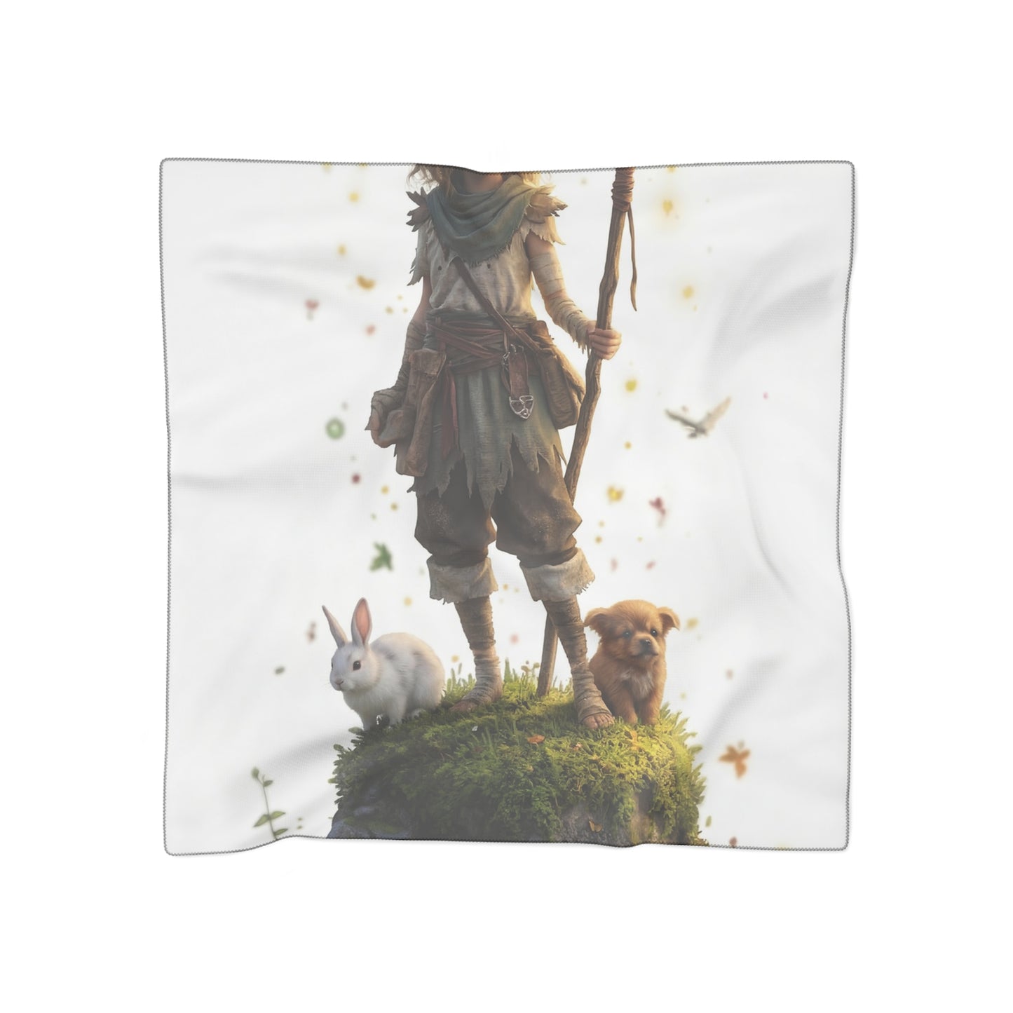 Forest Guardian Poly Scarf – Whimsical Elk-Horned Child with Glowing Eyes