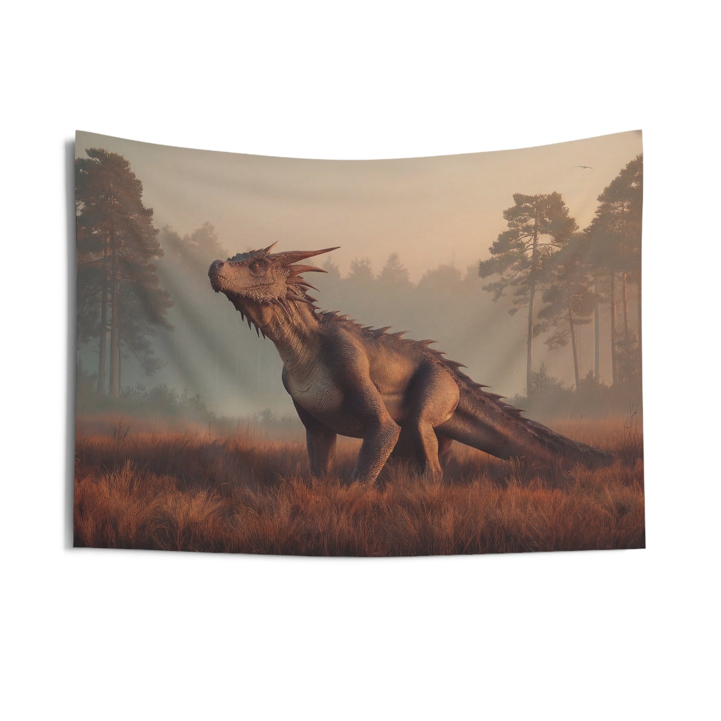 Misty Forest Dragon Indoor Wall Tapestries – Golden Dawn Sentinel