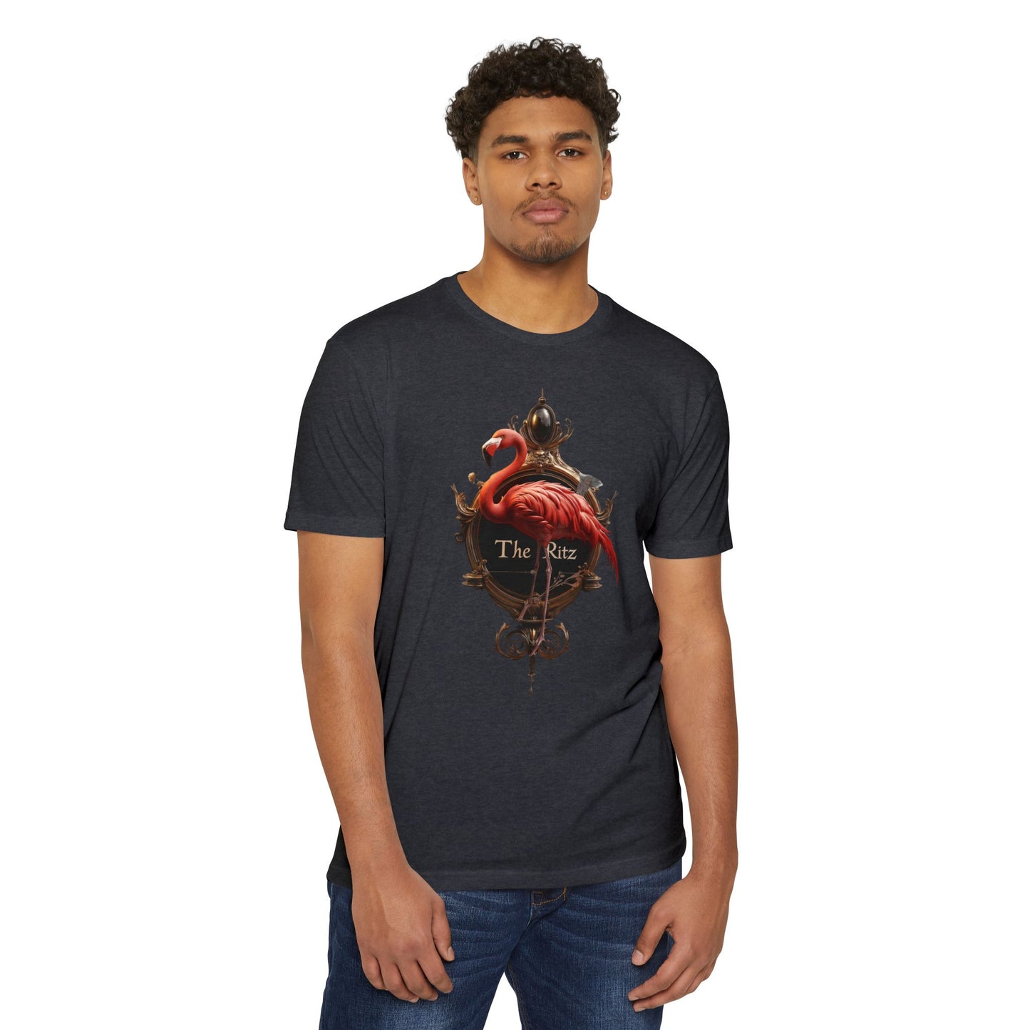 The Ritz Flamingo Ornate Clock T-shirt – Gilded Timepiece and Pink Bird Design