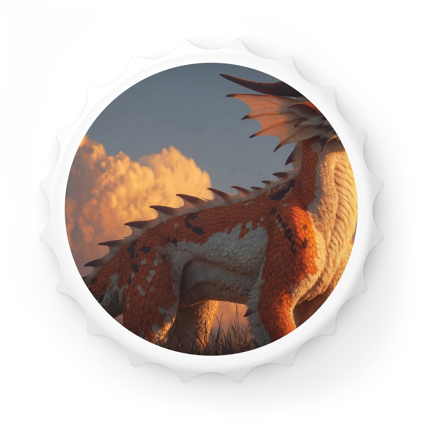 Sunset Dragon Bottle Opener – Warm Amber Skies and Quiet Vigilance