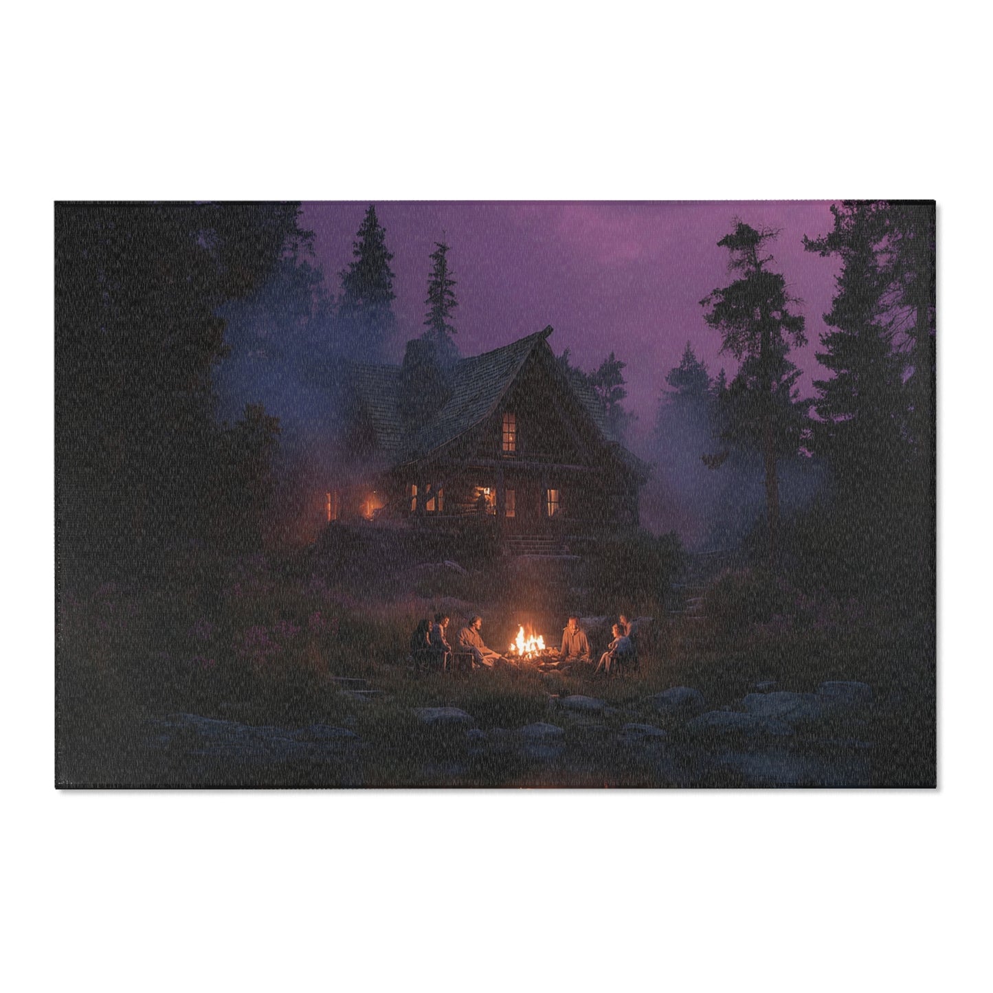 Whispering Pines Cabin Rug – Twilight Campfire Gathering