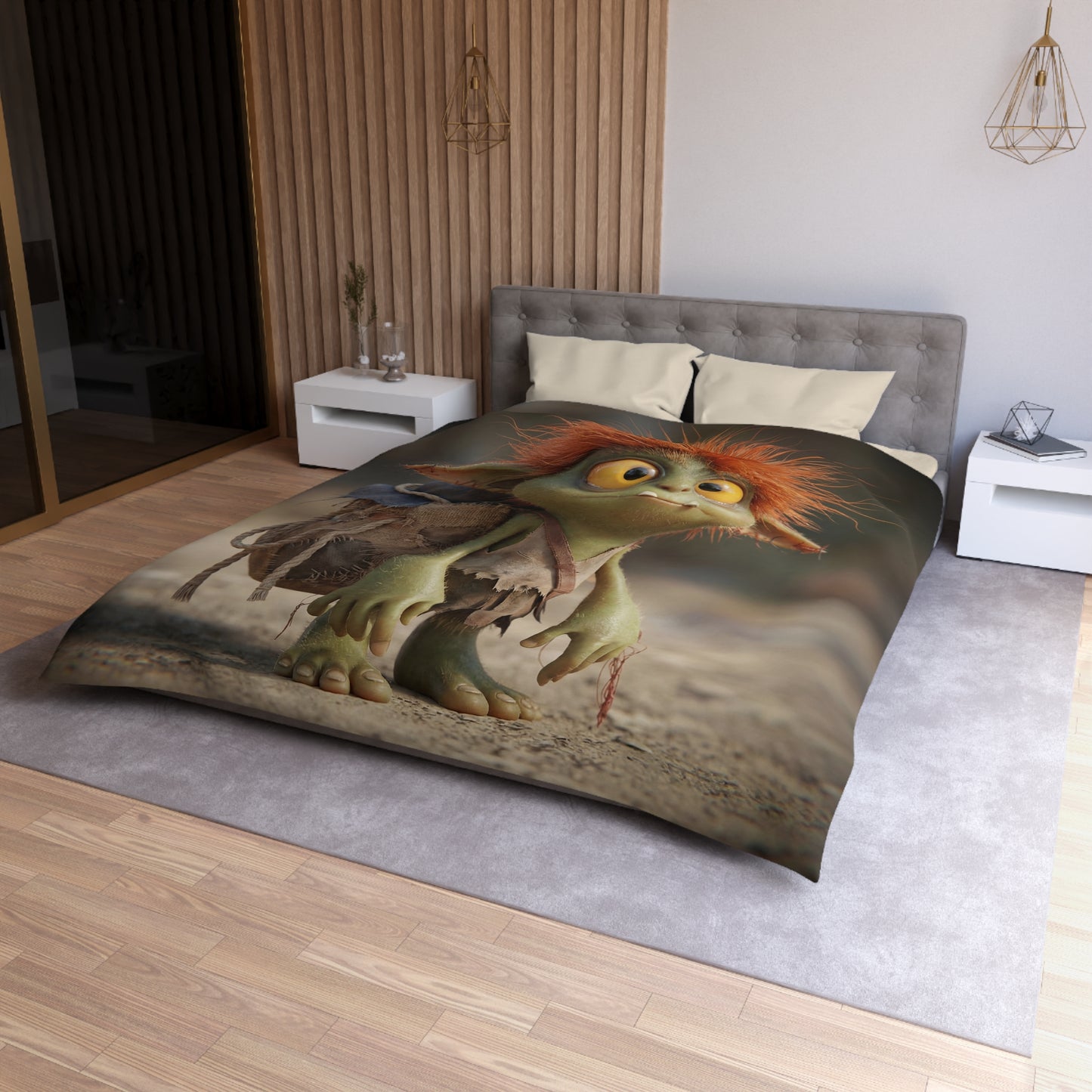 Tiny Goblin Explorer Microfiber Duvet Cover – Sunlit Trail Companion