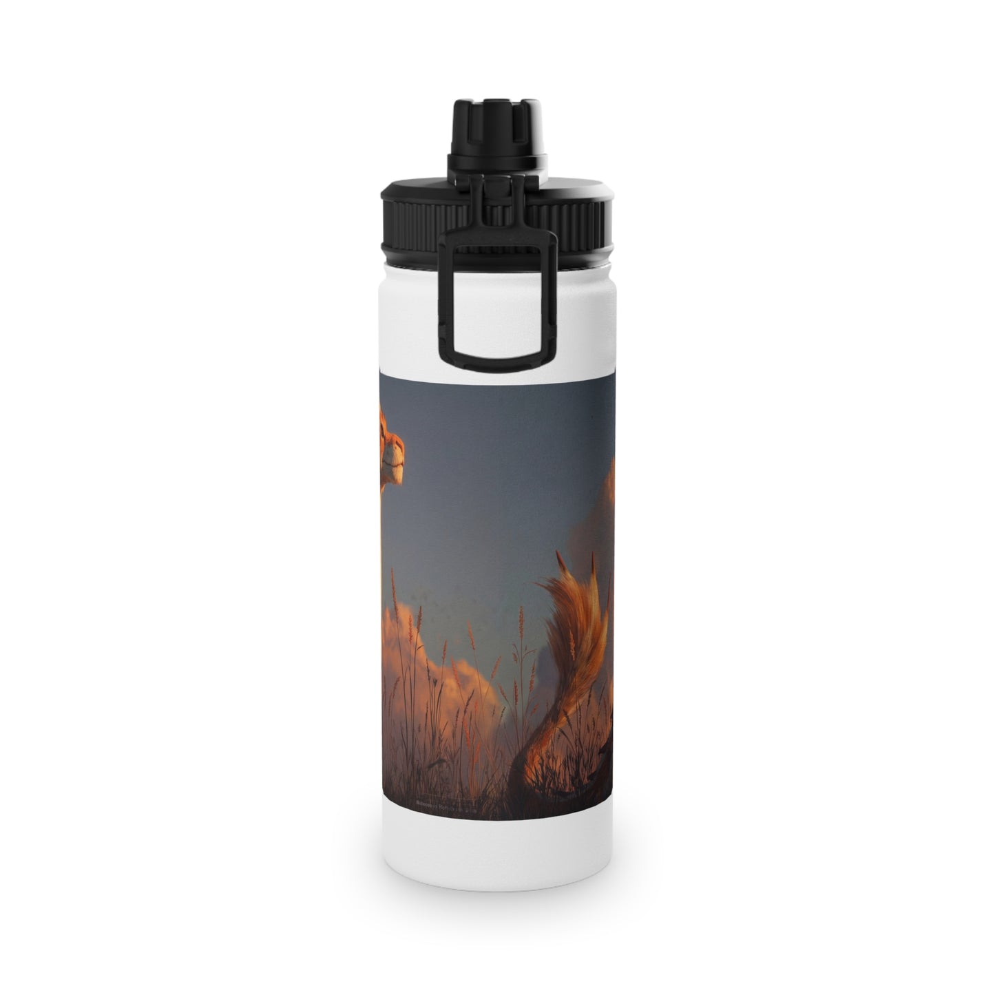 Sunset Sentinel Dragon Stainless Steel Water Bottle, Sports Lid – Amber Scale Horizon