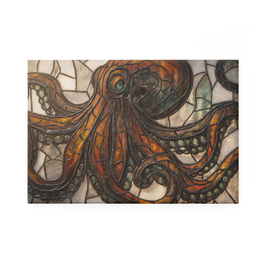 Stained Glass Octopus Button Magnet, Rectangle (1 & 10 pcs) – Amber Depths & Iron Lace