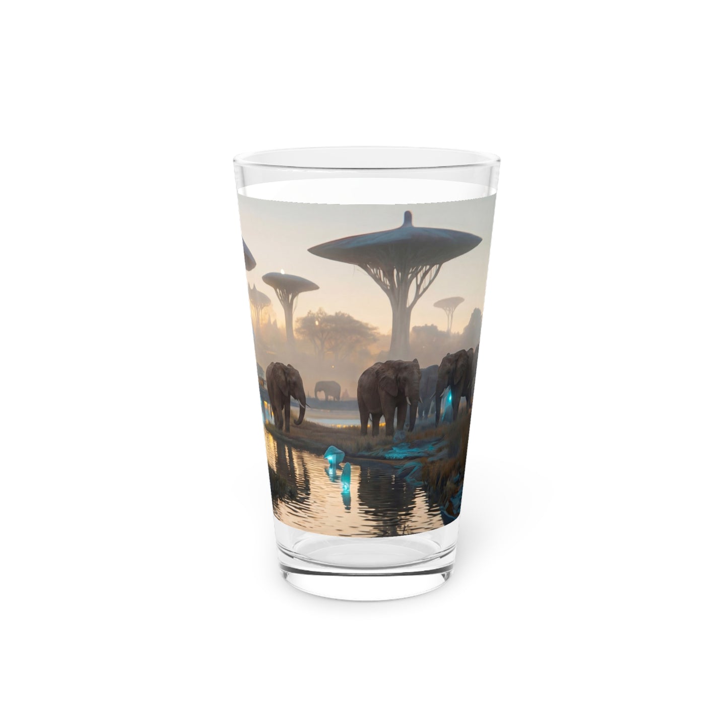 Elephants in the Dawn City Pint Glass – Azure Glow Savanna
