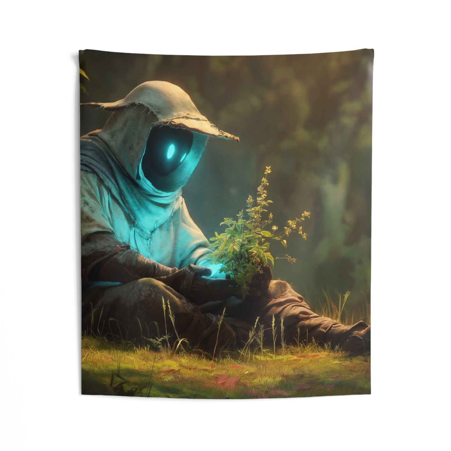 Forest Sentinel Indoor Wall Tapestries – Glowing Eye Guardian in Twilight Grove