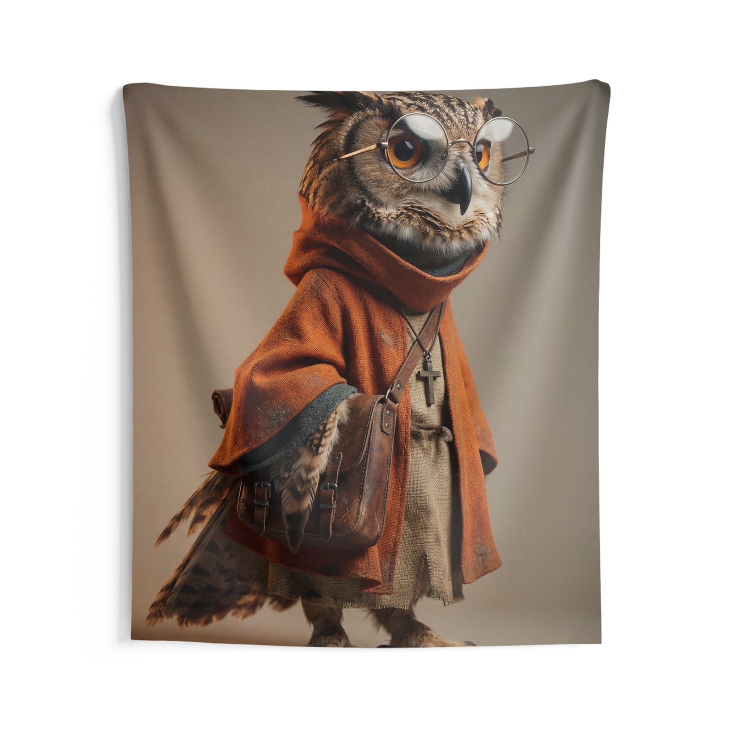 Wise Owl Scholar Tapestry – Warm Light, Worn Textiles, and Gentle Curiosity