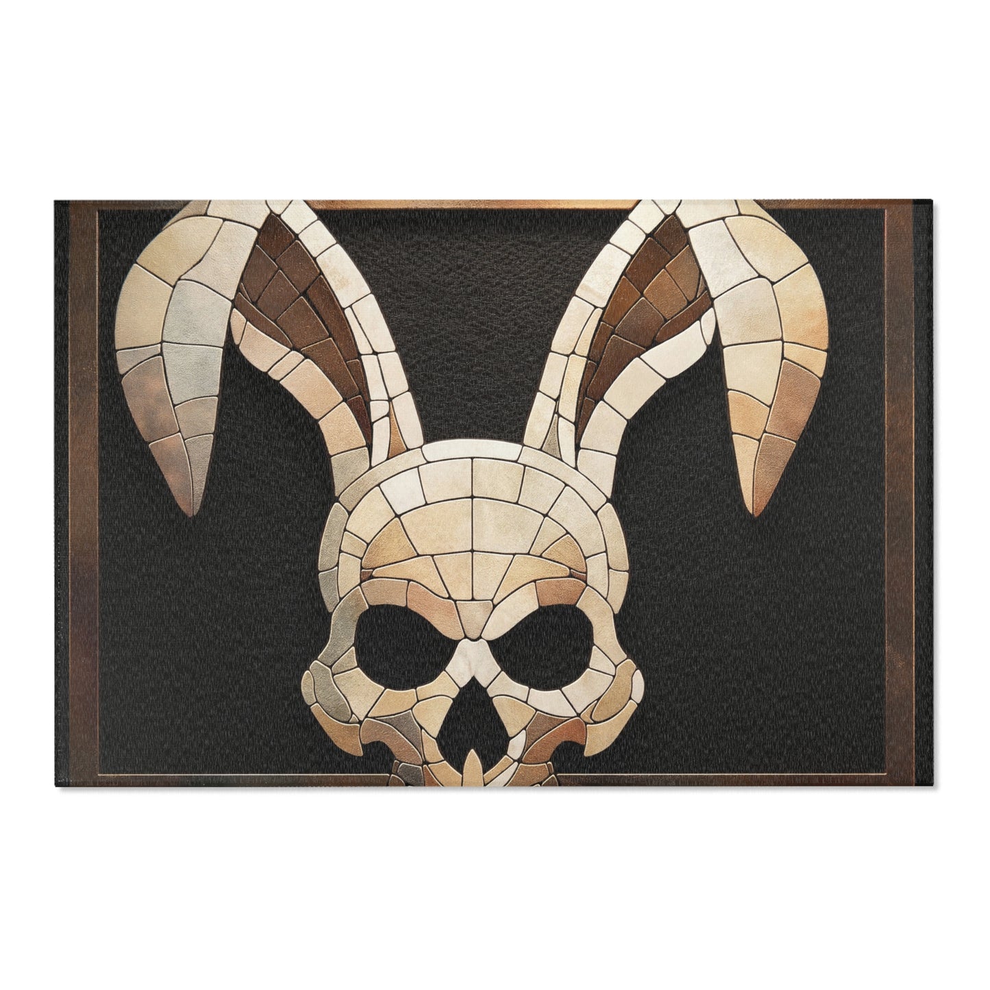 Mosaic Rabbit Skull Area Rug – Warm Earth Tones Against Deep Black