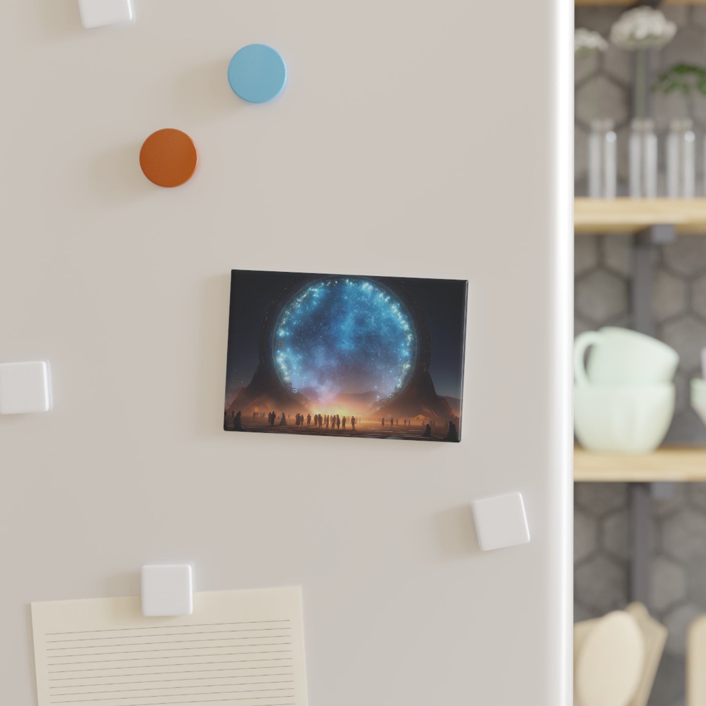 Cosmic Portal Button Magnet, Rectangle (1 & 10 pcs) – Celestial Gateway Under Starlit Skies