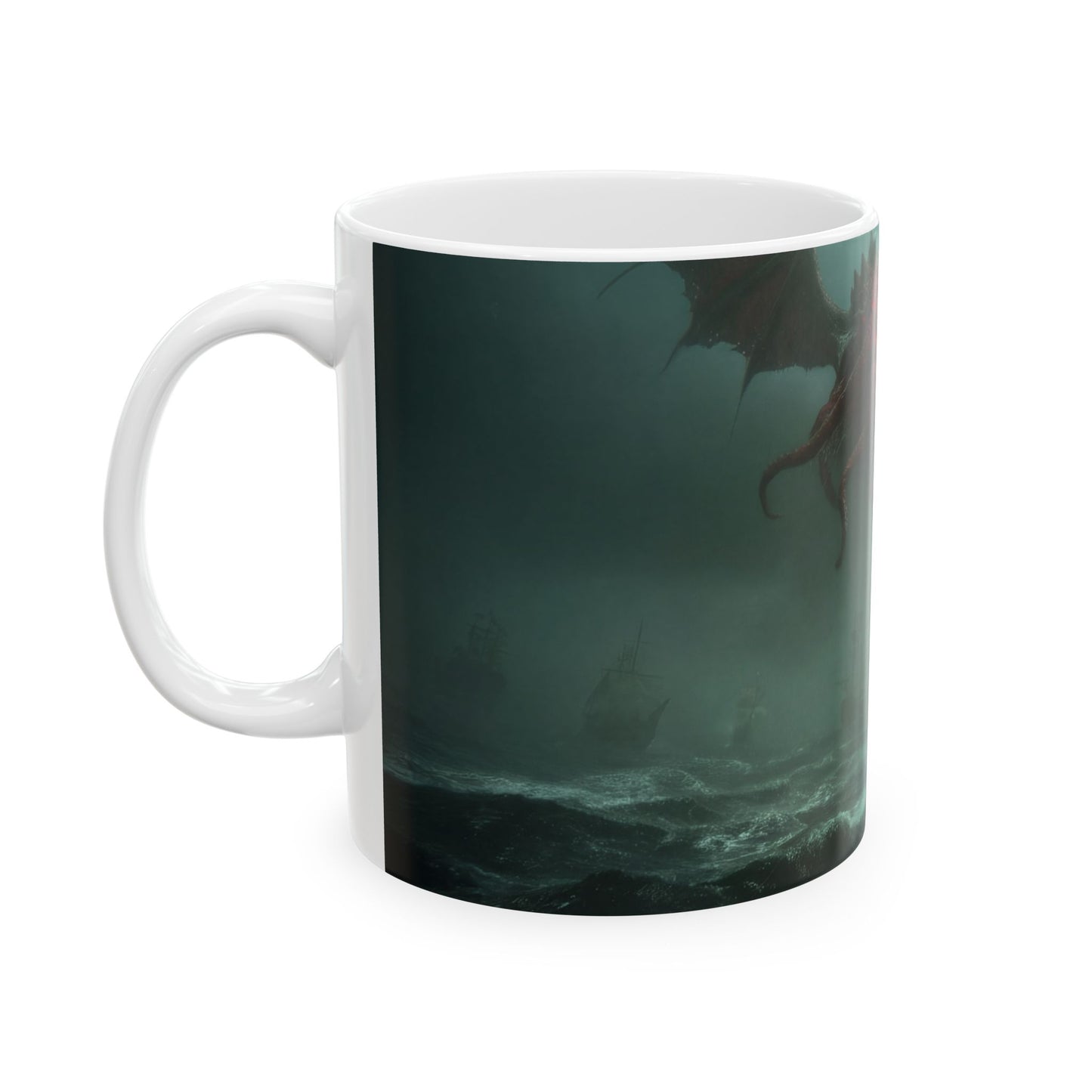 Leviathan’s Roar Ceramic Mug – (11oz, 15oz) Storm-Scarred Sea Serpent