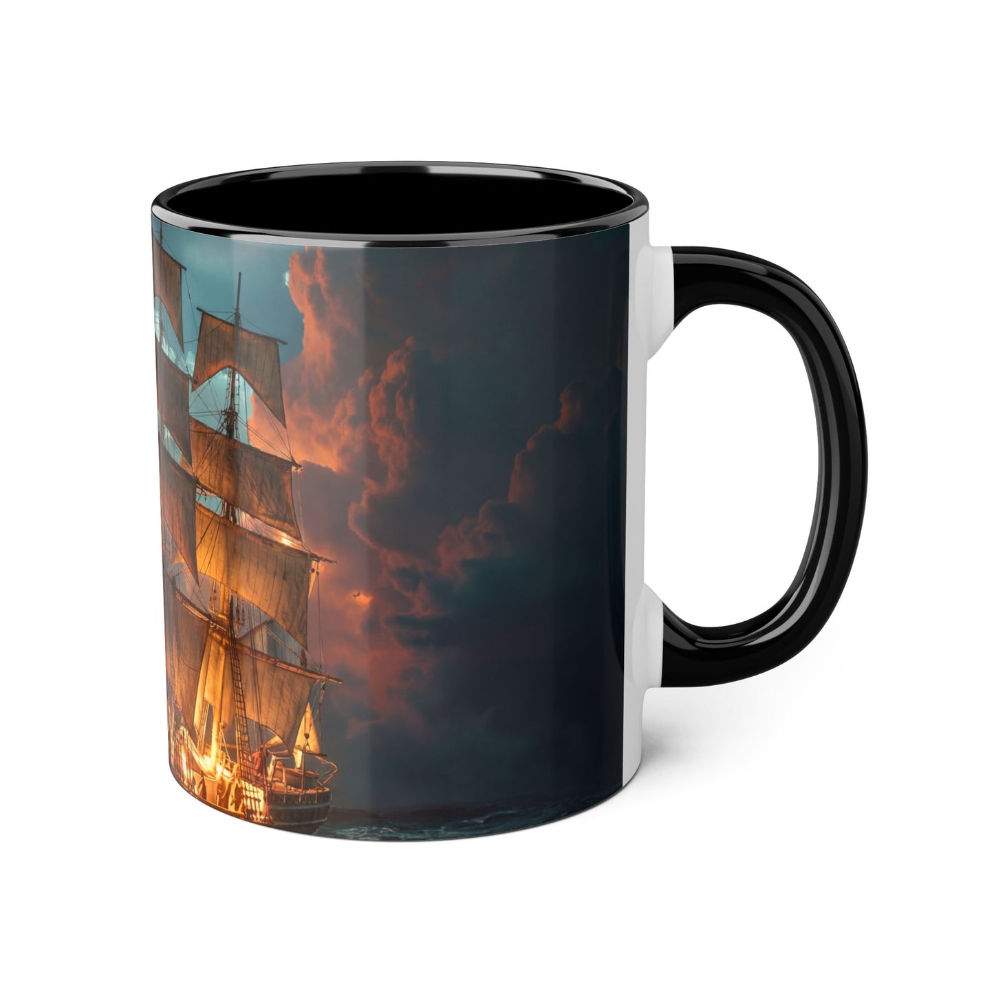 Storm-Braced Galleon Accent Mugs, 11oz – Amber Sail & Obsidian Sea