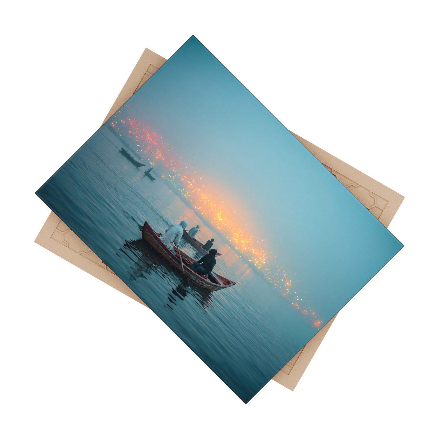 Riverboat Twilight Ceramic Photo Tile – Floating Lights on Misty Waters