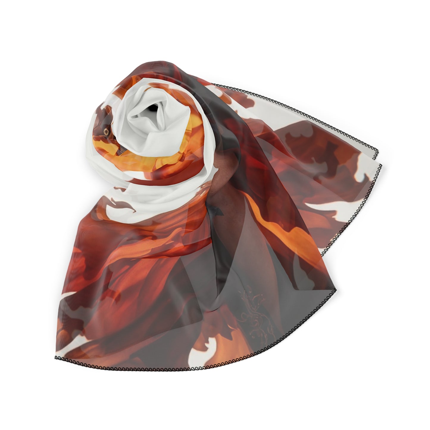 Flame Dancer Poly Scarf – Crimson Whirlwind Embrace