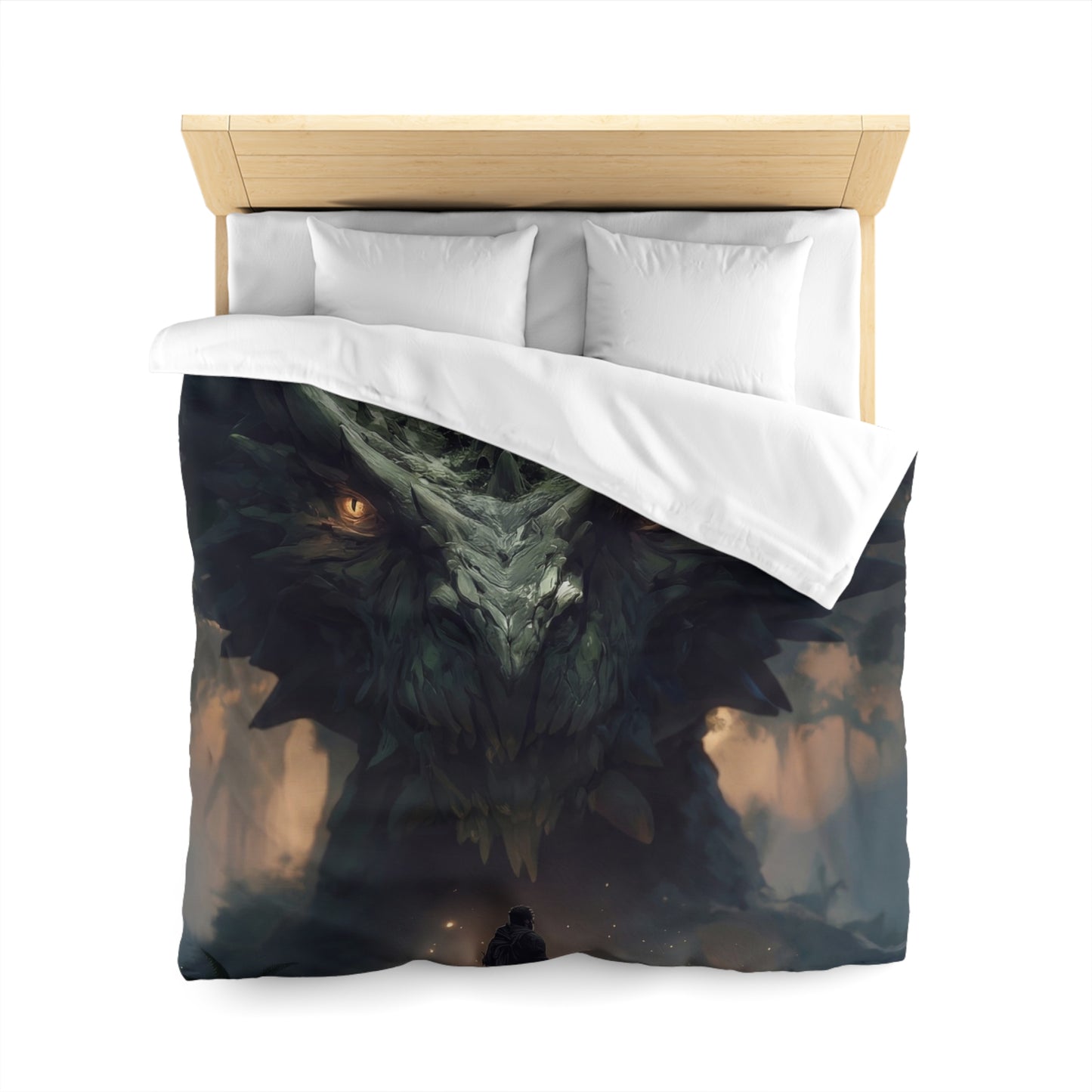 Ancient Dragon Sentinel Microfiber Duvet Cover – Forest Guardian at Dusk