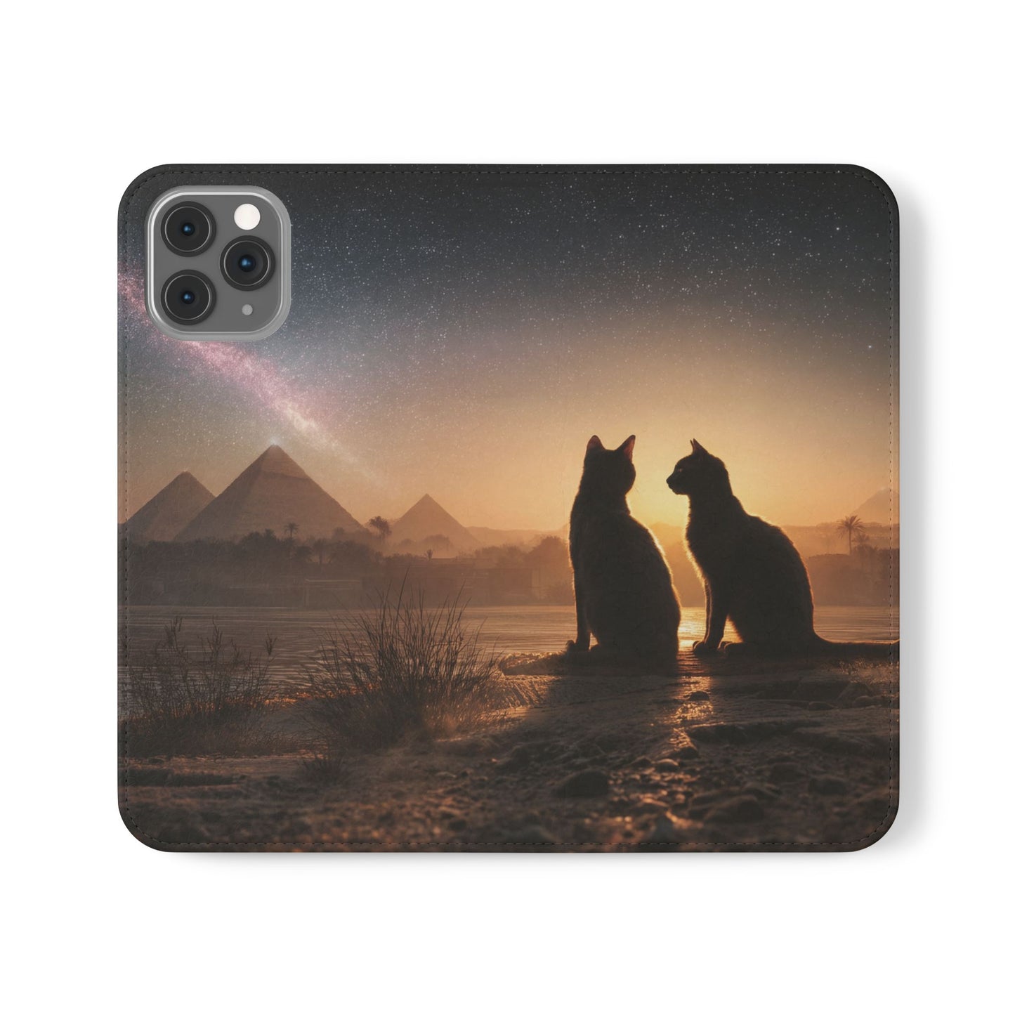 Pharaoh Cats Flip Cases – Starry Nile Guardians on the Bank