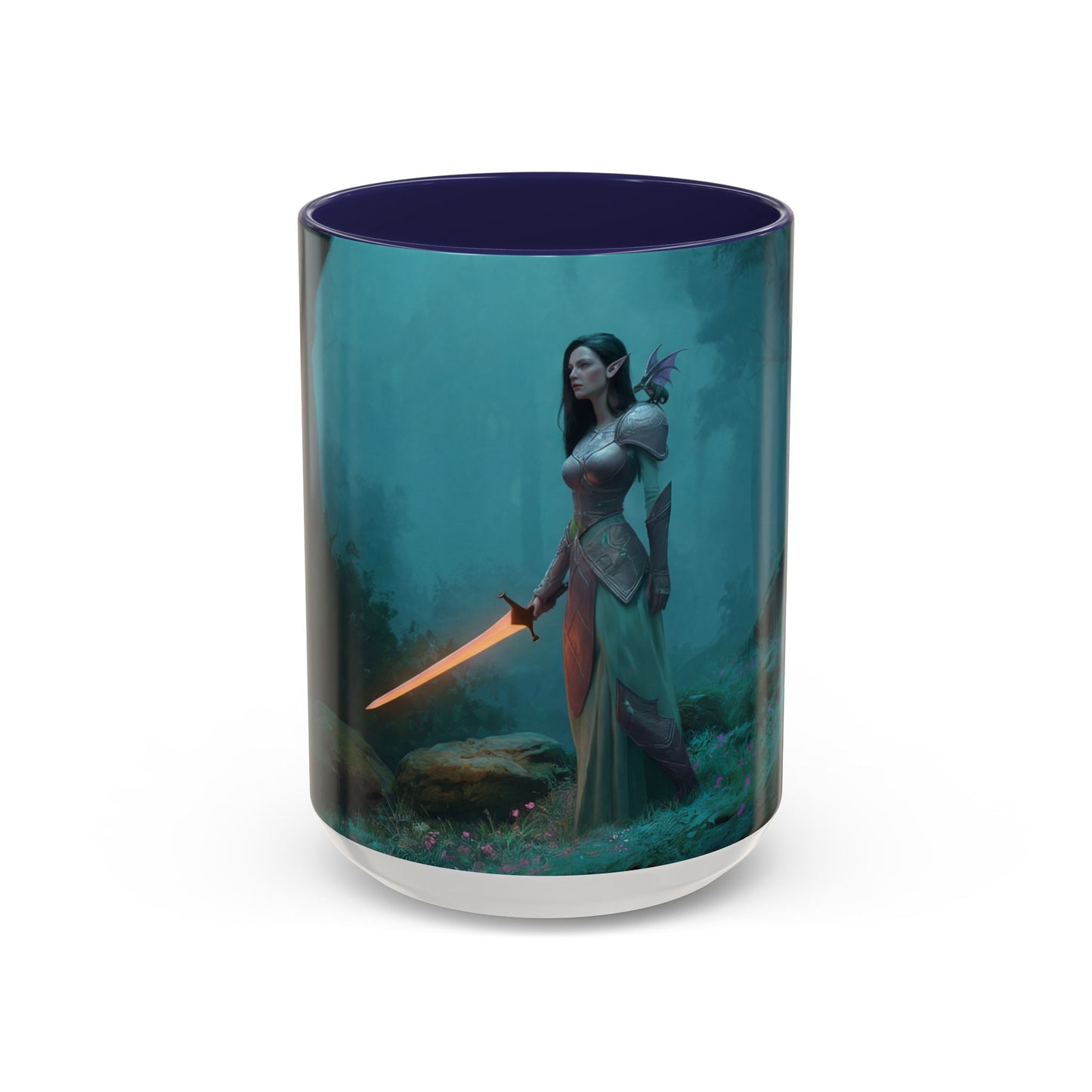 Glowing Sword Elf Sentinel Accent Coffee Mug (11, 15oz) – Misty Forest Guardian