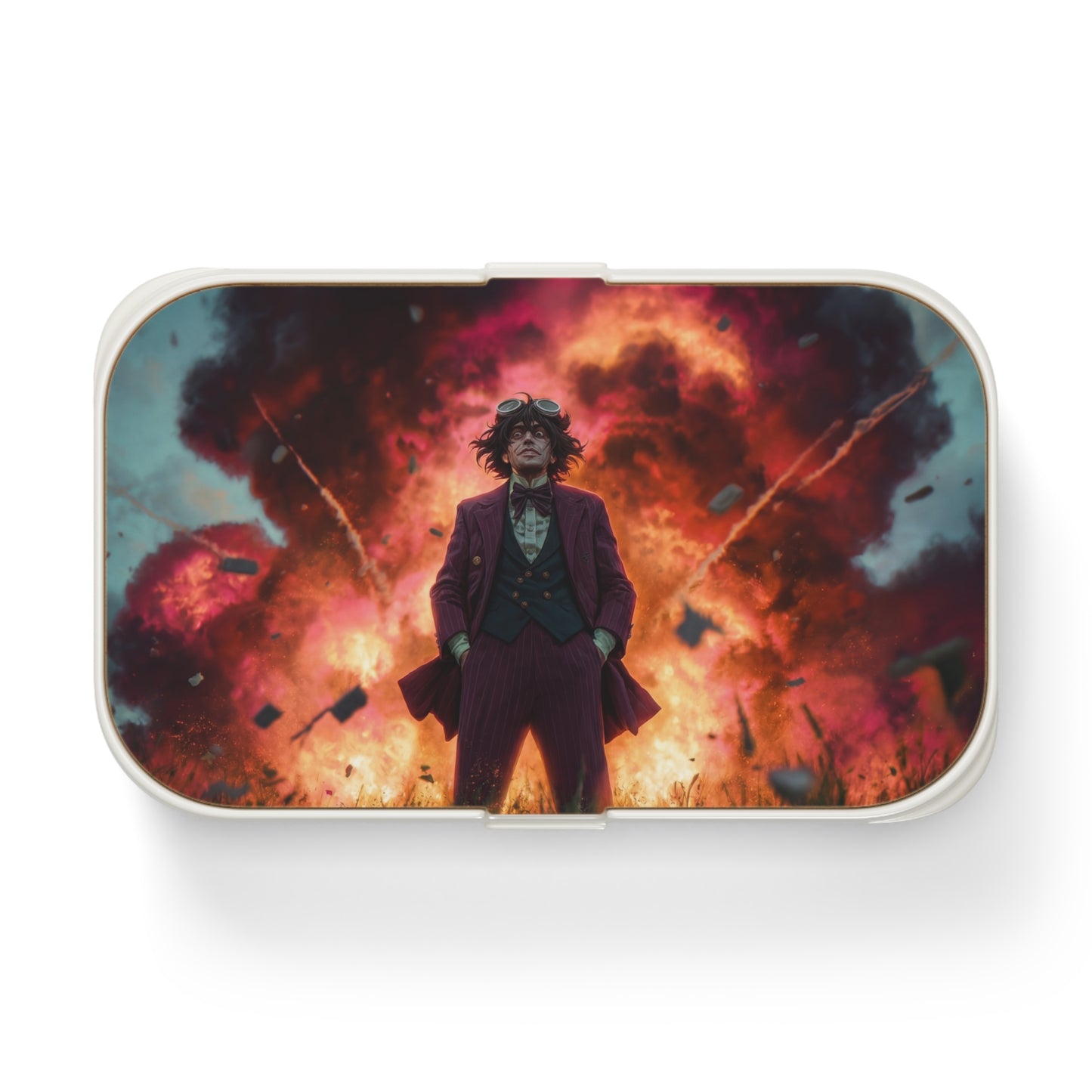 Mad Inventor Amidst Crimson Explosion Bento Lunch Box – Unapologetic Chaos Theory