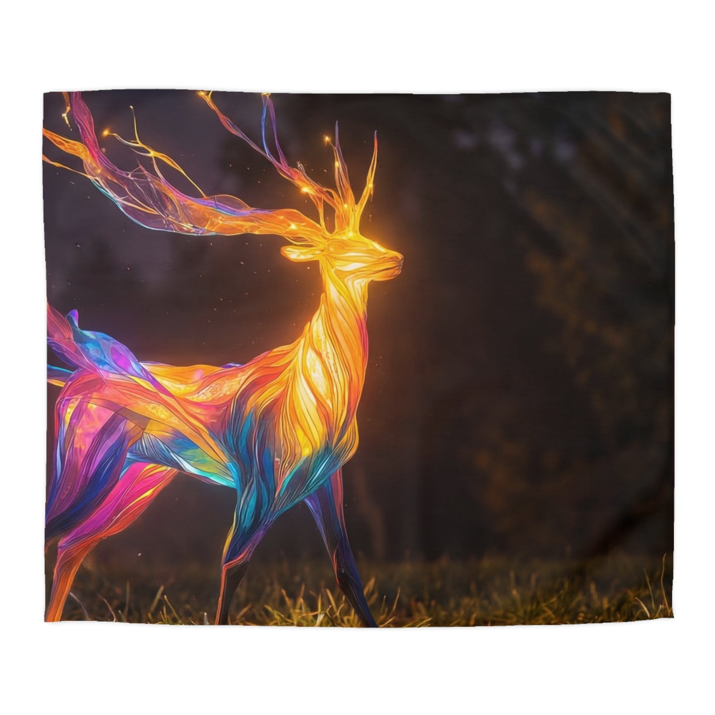 Chromatic Stag Microfiber Duvet Cover – Night Garden Luminescence