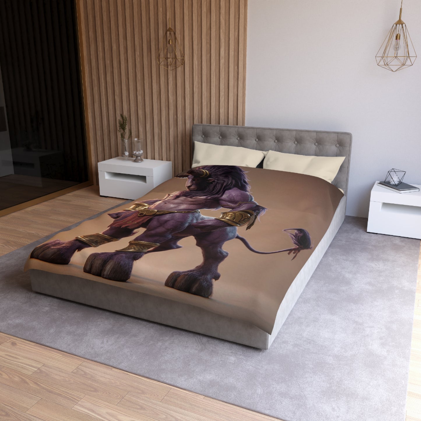 Purple Bull Sentinel Microfiber Duvet Cover – Regal Warrior in Golden Armor