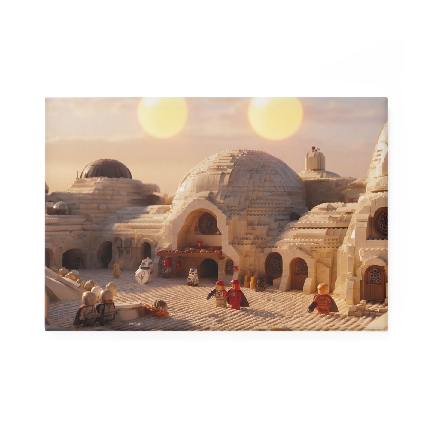 LEGO Tatooine Settlement Button Magnet, Rectangle (1 & 10 pcs) – Sunset Dust and Brick Dreams
