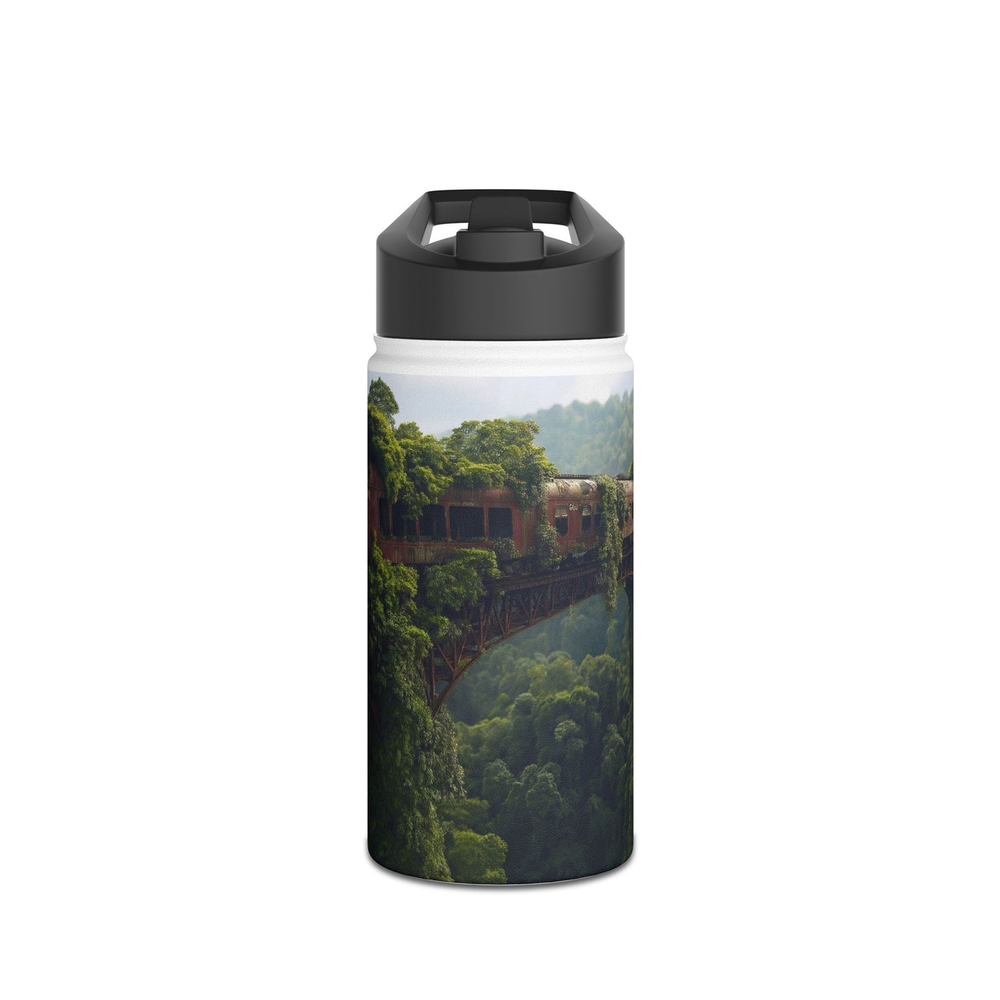 Overgrown Train Bridge Water Bottle – Verdant Ruin Dreamscape