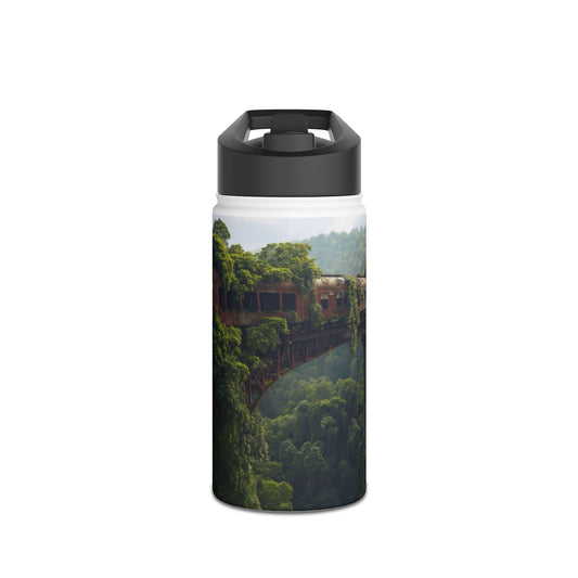 Overgrown Train Bridge Water Bottle – Verdant Ruin Dreamscape