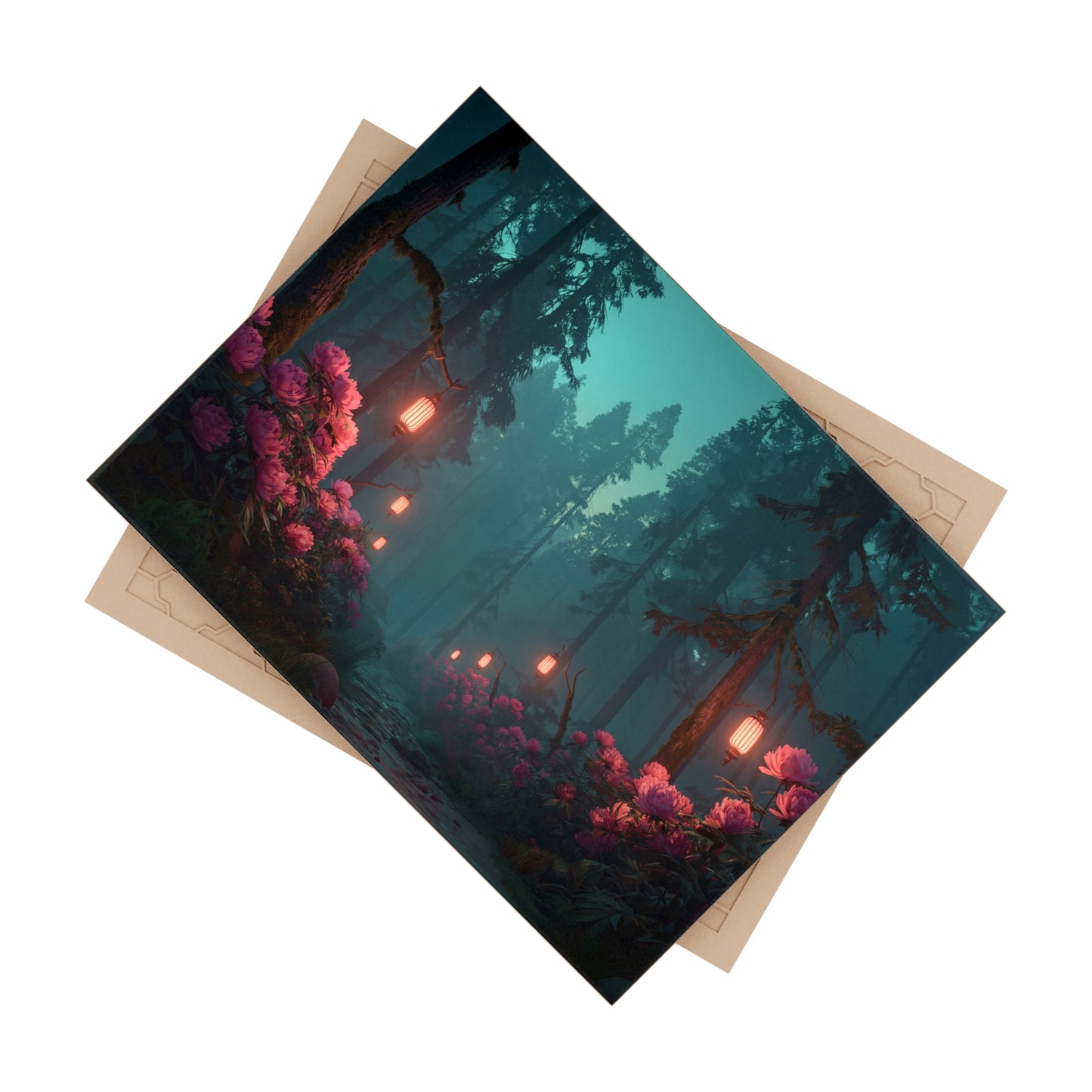 Whispering Woods Lantern Path Ceramic Photo Tile – Pink Peonies in Twilight