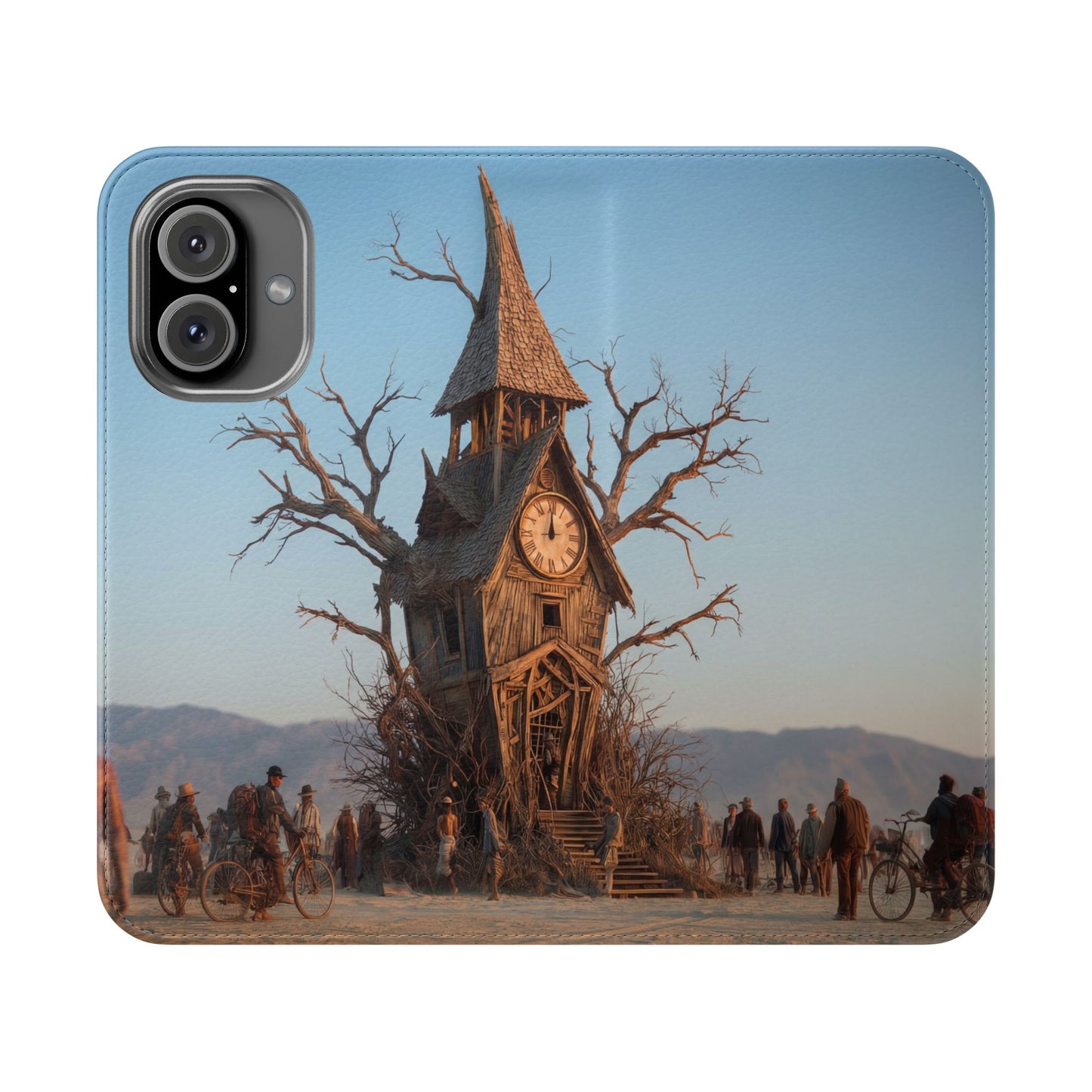 Clocktower Wanderers Flip Cases – Dusty Desert Sentinel Scene