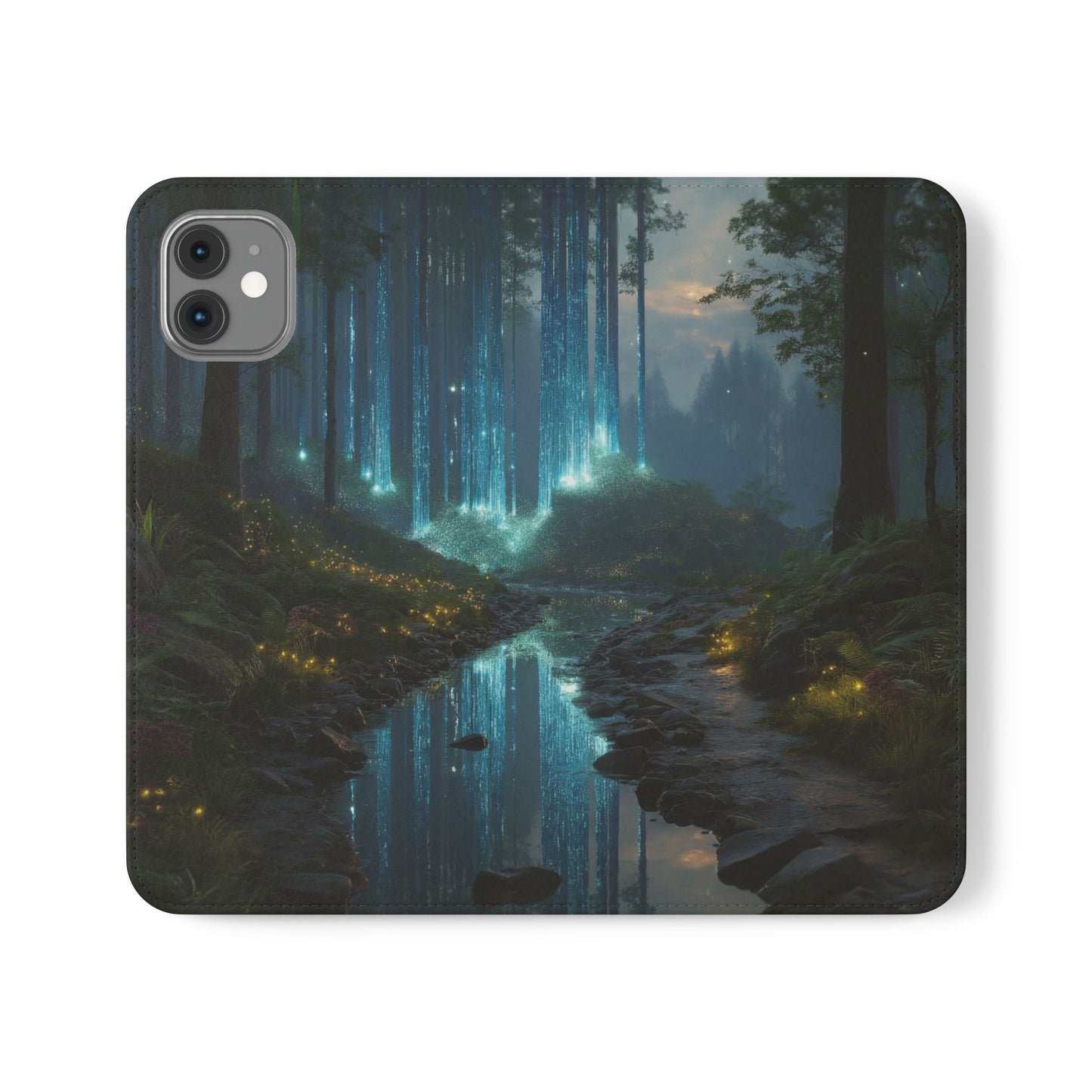 Bioluminescent Forest Flip Cases – Cyan Lightfall Stream Cover