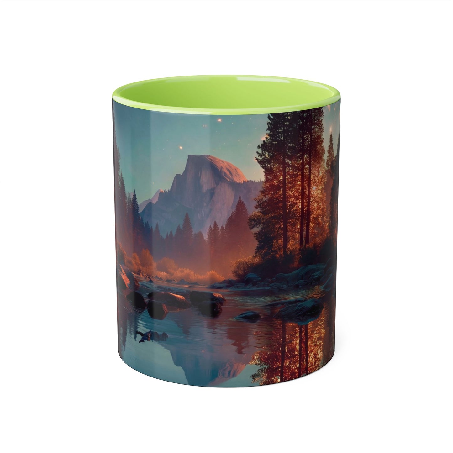 Twilight Mountain Reflection Accent Mugs, 11oz – Obsidian River Dreamscape