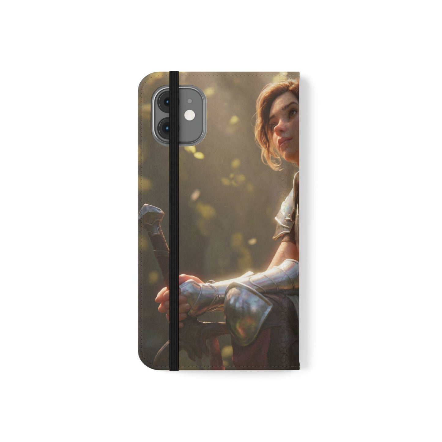 Elven Knight with Dragon Flip Cases – Iridescent Armor & Tiny Guardian Portrait