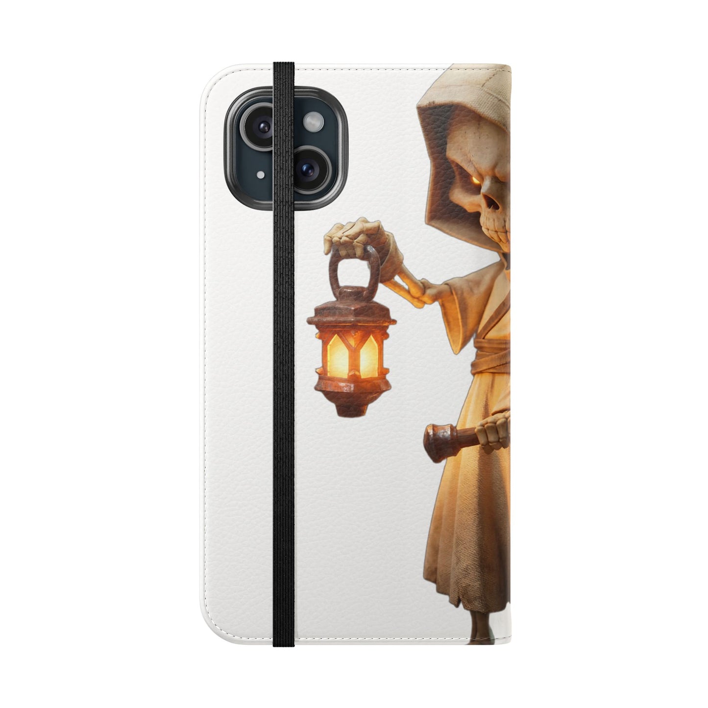 Lantern-Bearing Sentinel Flip Cases – Hooded Guardian with Scythe and Warm Glow