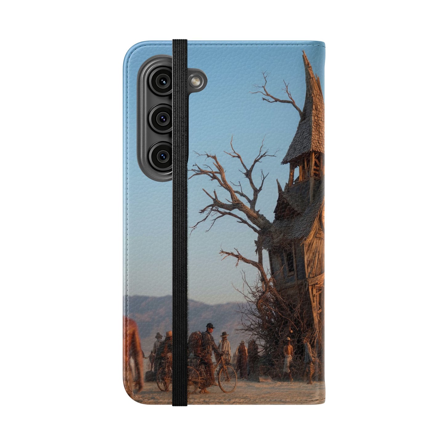 Clocktower Wanderers Flip Cases – Dusty Desert Sentinel Scene