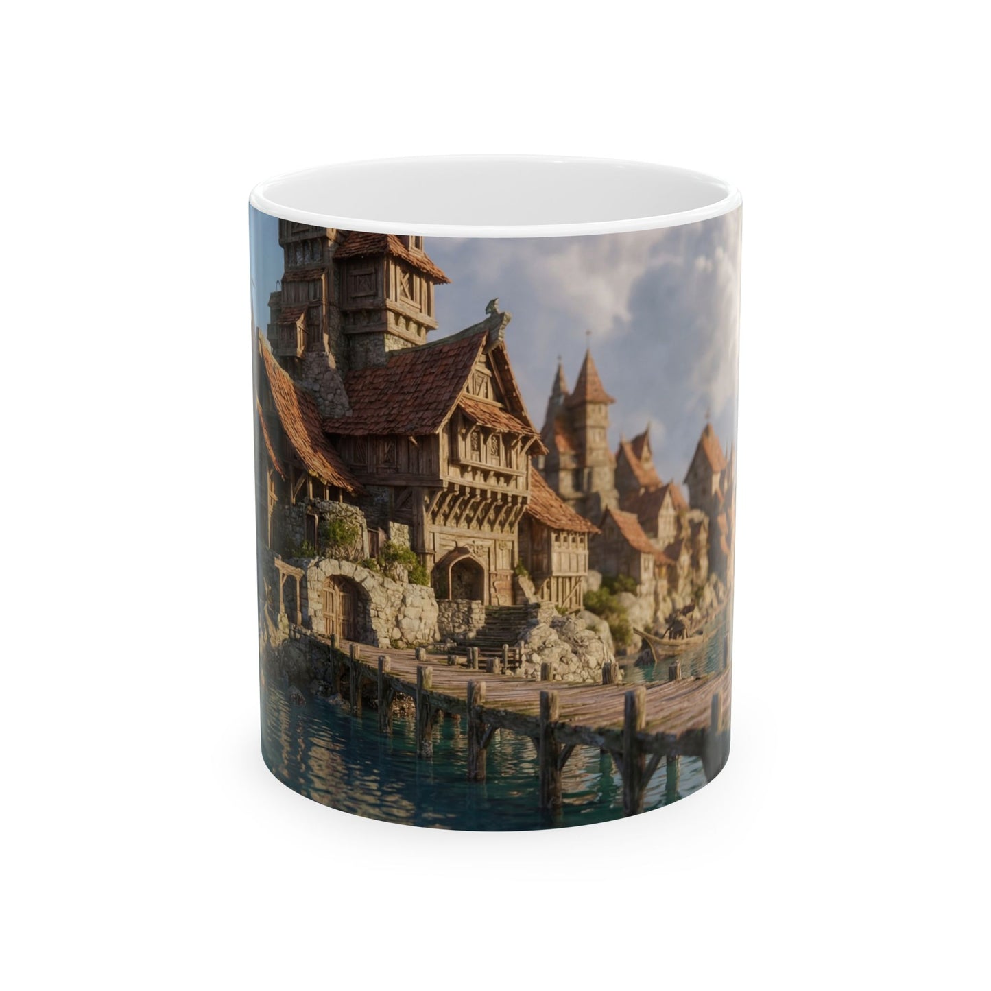 Coastal Viking Village Ceramic Mug – Sunset Harbor Whispers (11oz, 15oz)