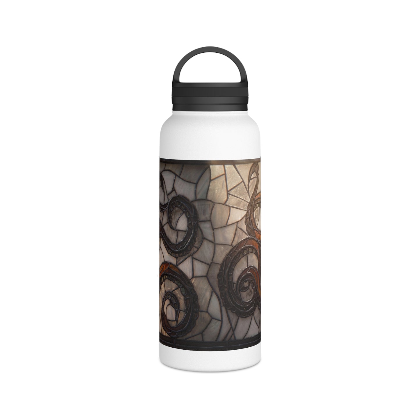 Stained Glass Octopus Water Bottle – Amber Depths & Iron Lace Design